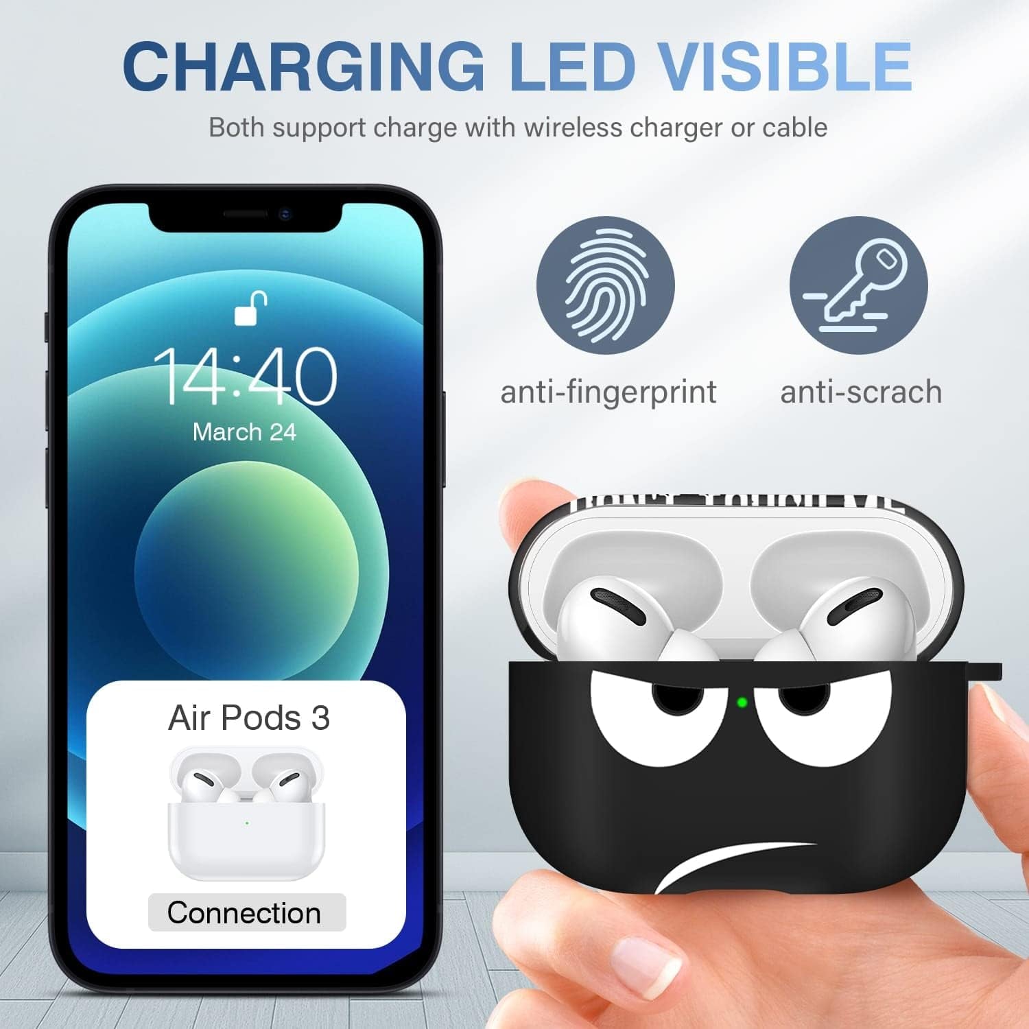 Youtec Airpods Pro Case , Don'T Touch Me Airpods Pro Cover with Keychain Soft Cute Shockproof Cover for Women Men Compatible with Airpods Pro 2019 Charging Case -Black  Youtec   