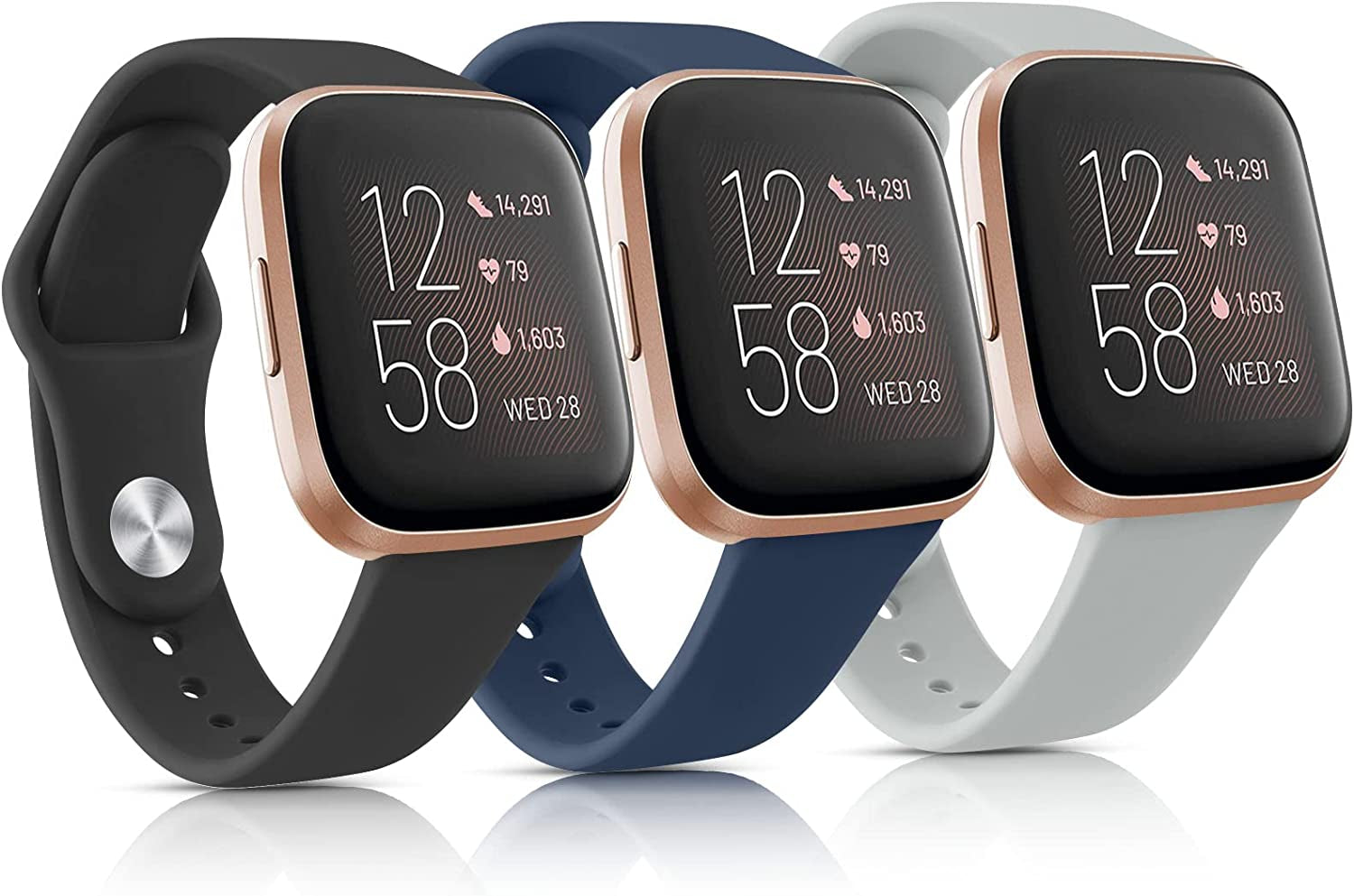 3 Pack Silicone Bands Compatible with Fitbit Versa 2 Bands for Women Men, Soft Breathable Sport Replacement Wristbands for Fitbit Versa 2 / Fitbit Versa/Versa Lite/Versa SE  Vancle Black/Navy Blue/Grey  