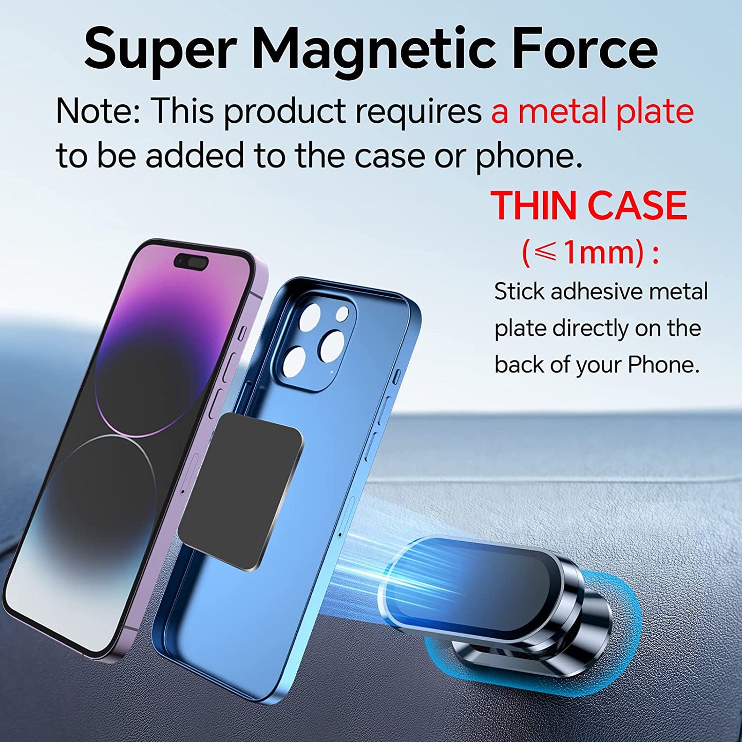 【2-Pack】Magnetic Phone Holder for Car, [ Super Strong Magnet ] [ with 4 Metal Plate ] Iphone Magnetic Car Mount for Cell Phone, [ 360° Rotation ] Universal Dashboard Adhesive Car Magnetic Phone Mount  Coolpow   