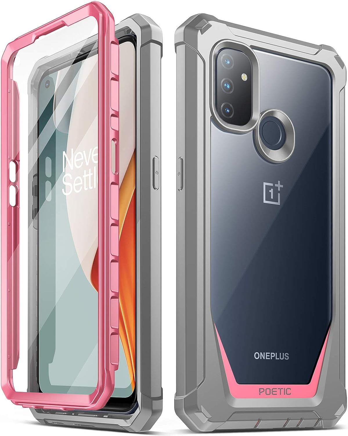 Poetic Guardian Series Case Designed for Oneplus Nord N100, Full-Body Hybrid Shockproof Bumper Cover with Built-In-Screen Protector, Blue/Clear  Poetic Pink  