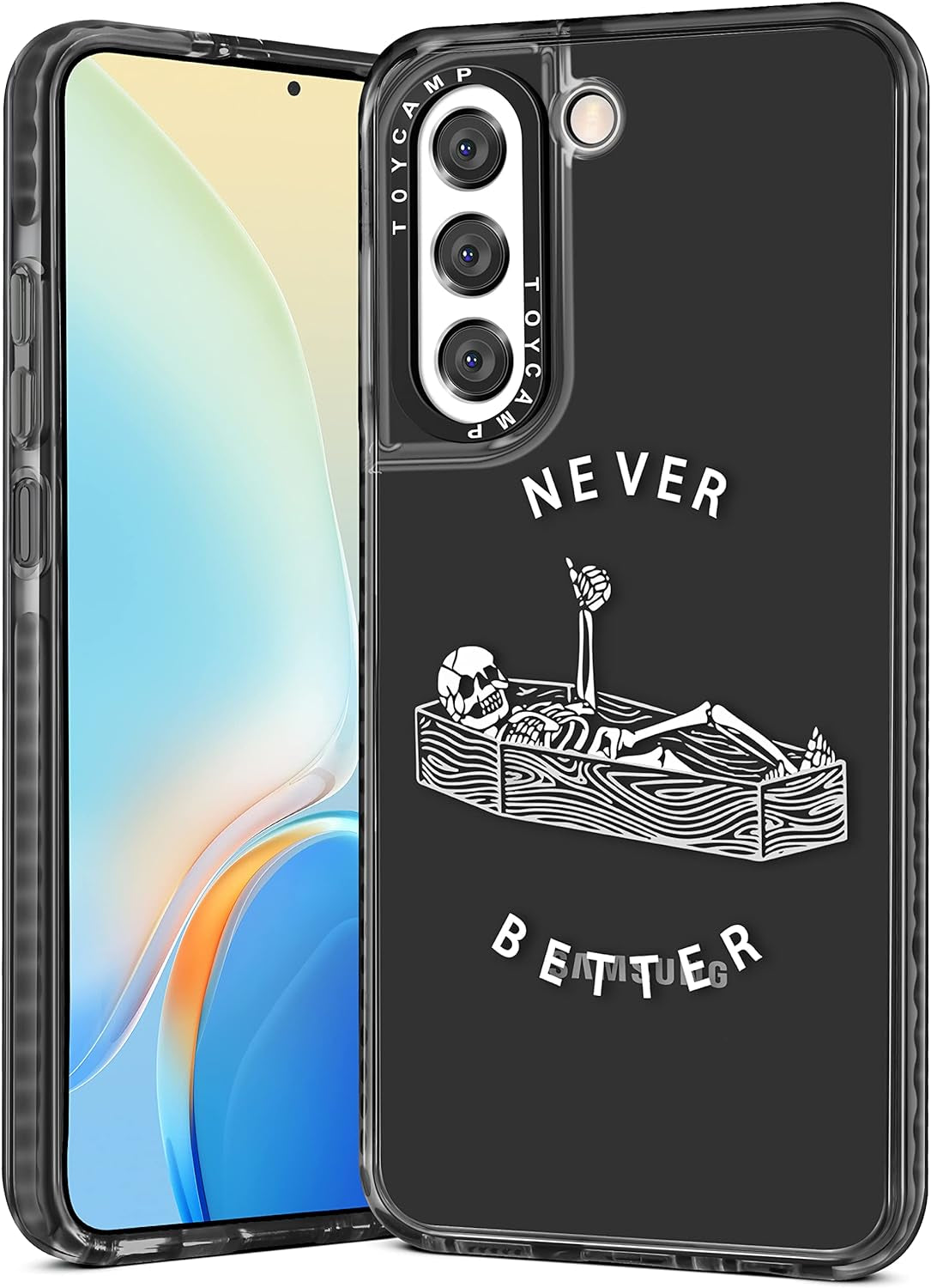 Toycamp for Samsung Galaxy S21 plus Case, Cute Funny Sun Moon Star Design for Women Girls Boys Teens for Galaxy S21 plus Cases, Cute Cartoon Sun Moon Star Print Cover for S21 plus Case 5G, 6.7''  Toycamp Black Lying Skeleton  