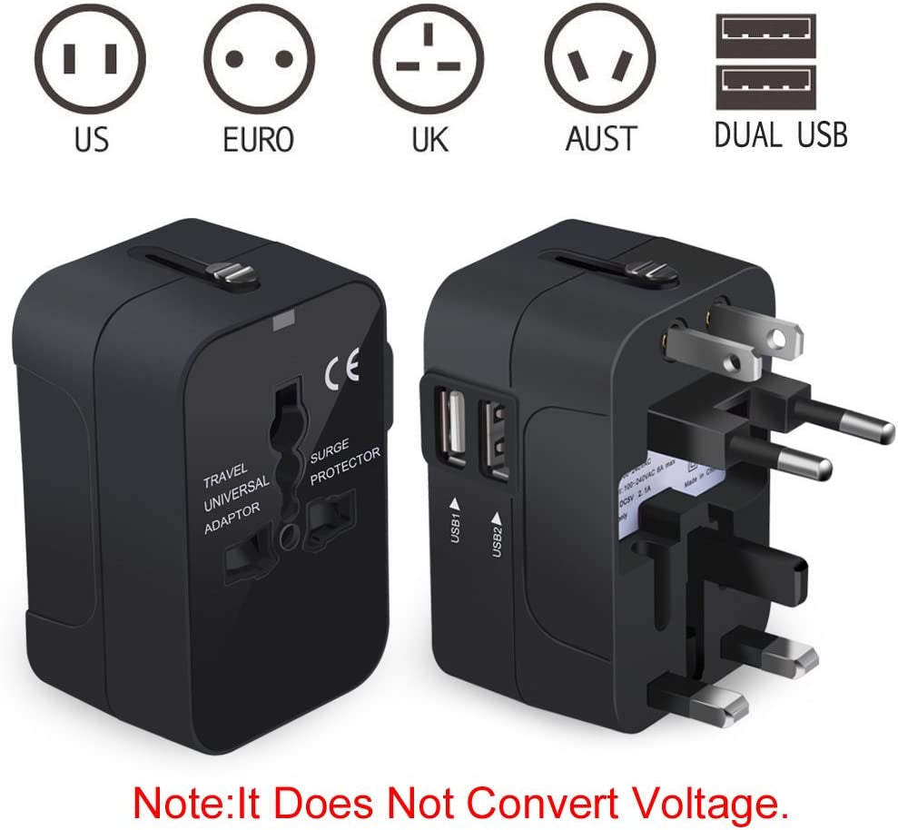 NEWVANGA International Universal All in One Worldwide Travel Adapter Wall Charger AC Power Plug Adapter with Dual USB Charging Ports for USA EU UK AUS European Cell Phone Laptop  LIANSING   