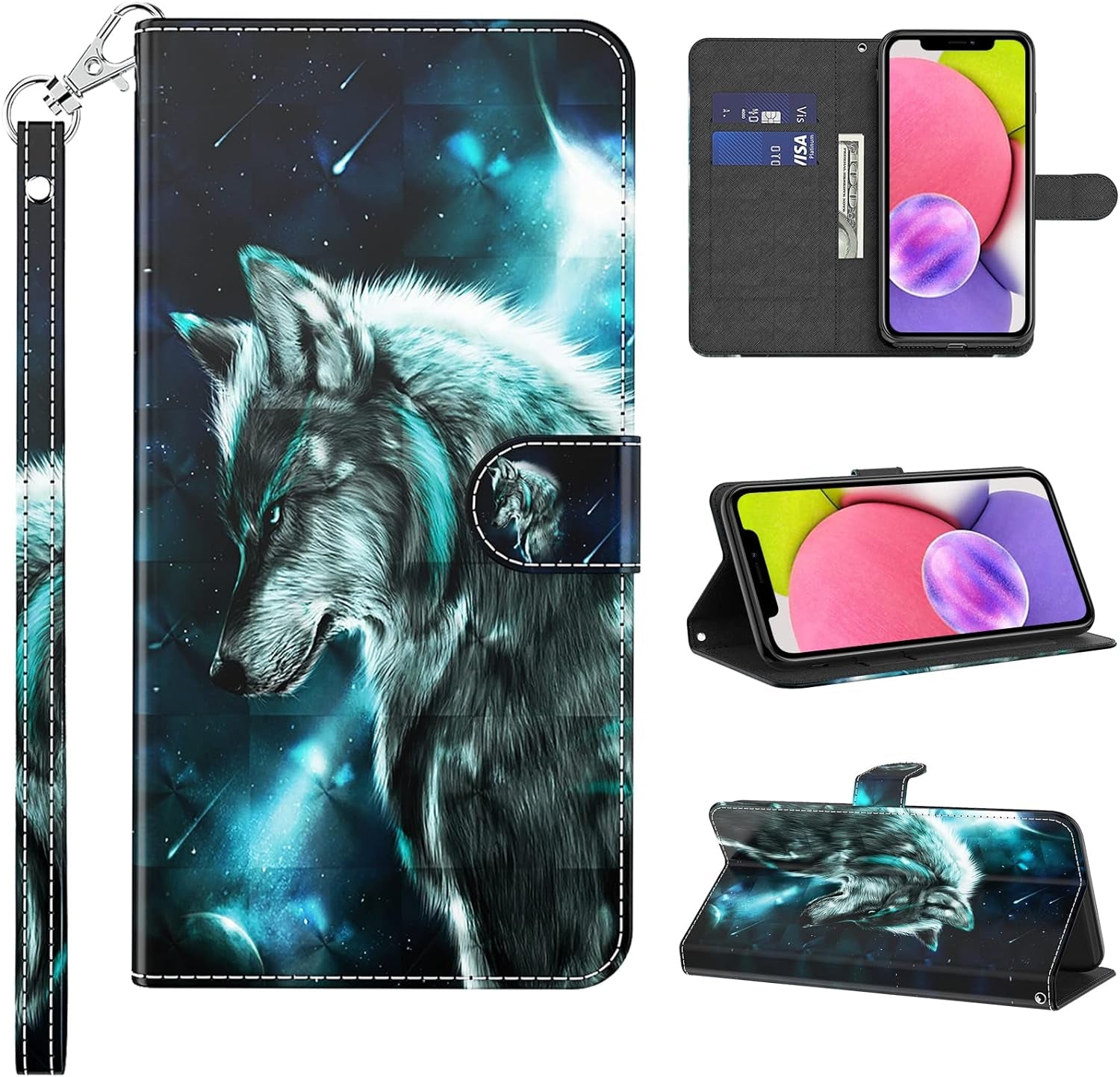 VODEFOX Case for LG G7 Thinq/Lg G7, PU Leather Wallet Case for LG G7 Thinq/Lg G7 6.1", Cute 3D Cartoon Design Card Slot Magnetic Closure Stand Protective Cover for Women - Golden Butterfly  VODEFOX Wolf Lg G7 Thinq 