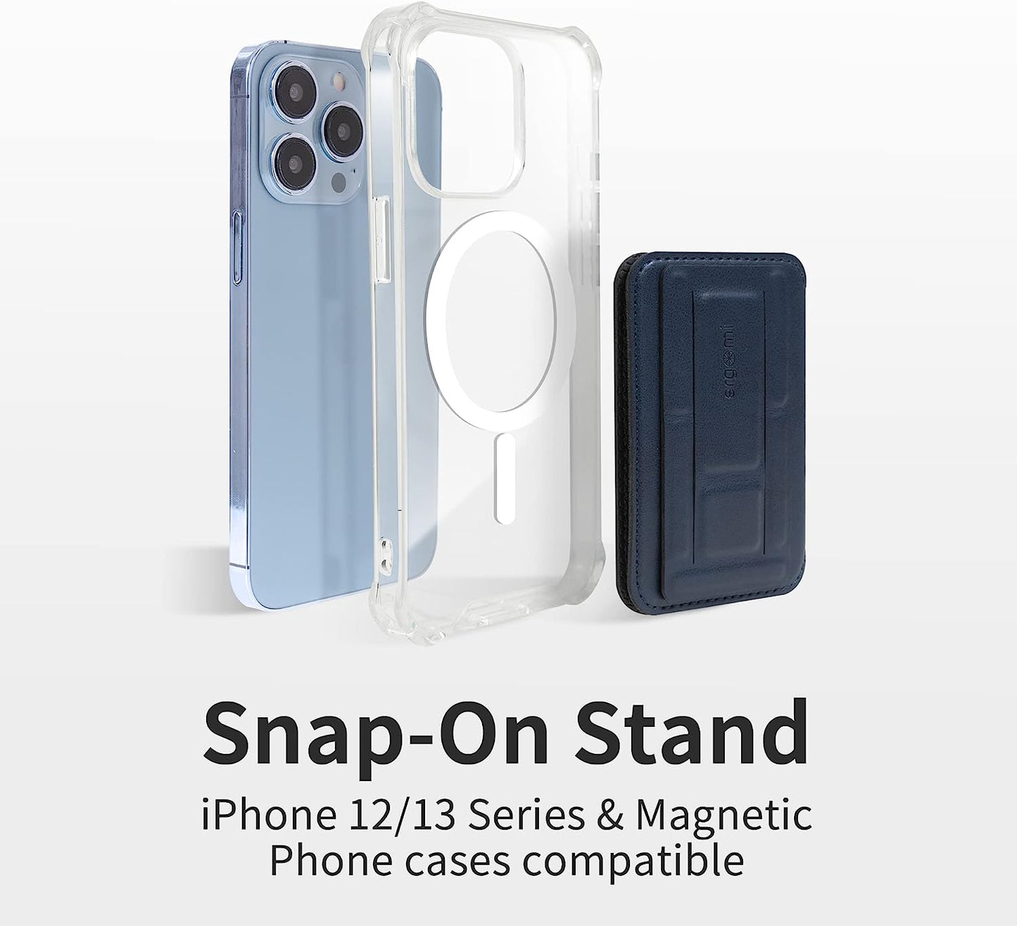 Ergomi Magsafe Hercules Flip Wallet Stand for Iphone 14/13/12 Series, Ultra Slim 2 In-1 Magnetic Phone Stand 2+ Card Holder & Finger Grip, Detachable & Adjustable W/Portrait/Landscape Viewing(Blue)  ergomi   