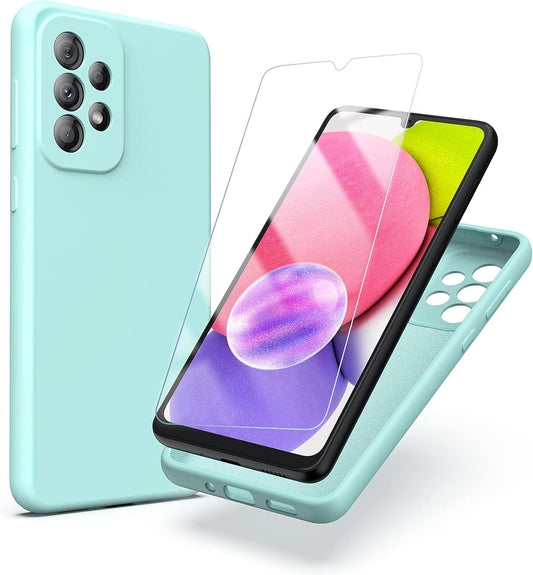 For Samsung Galaxy A53 5G Case: with Tempered Screen Protector & Liquid Silicone - Ultra Military Bumper Full-Body Durable Protection Cell Phone Cover for Samsung A53 5G 6.4 Inch (Blue)  TUNKARMOR   