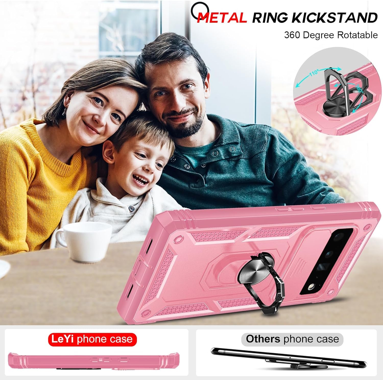 Leyi for Google Pixel 6 Pro Case: Case for Pixel 6 Pro with Slide Camera Cover, 360 Full Body Military-Grade Phone Case with Kickstand for Pixel 6 Pro, Pink  LeYi   