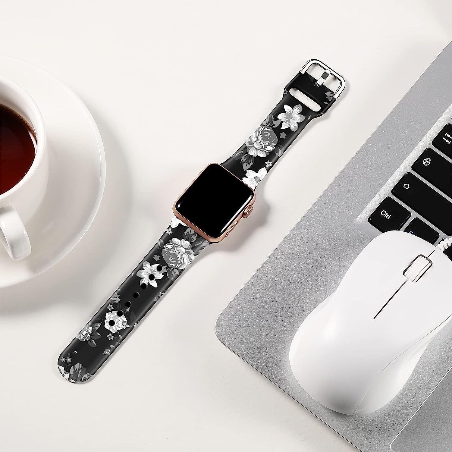 IKANFI Bands Compatible with Apple Watch Band 38Mm 40Mm 41Mm 42Mm 44Mm 45Mm for Women Men Silicone Floral Pattern Printed Band Strap for Iwatch Band SE Series 7 6 5 4 3 2 1 Wristband  IKANFI   