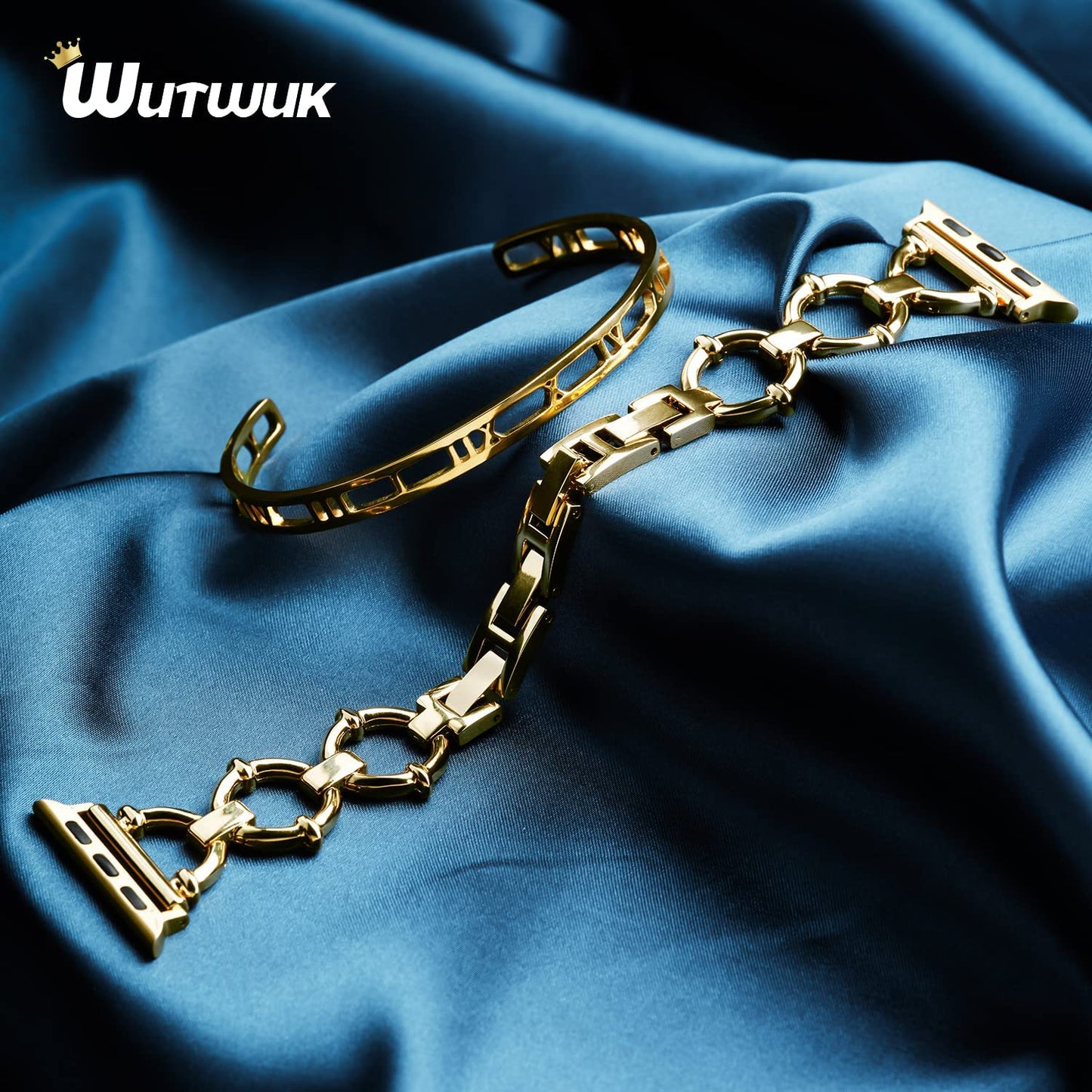 Wutwuk Compatible with Apple Watch Band 38Mm 40Mm 41Mm, Iwatch Bands Strap for Apple Watch SE Series 8 7 6 5 4 3 2 1, Women Dressy Roman Numerals Bangle Bracelets Set, Gold  wutwuk   