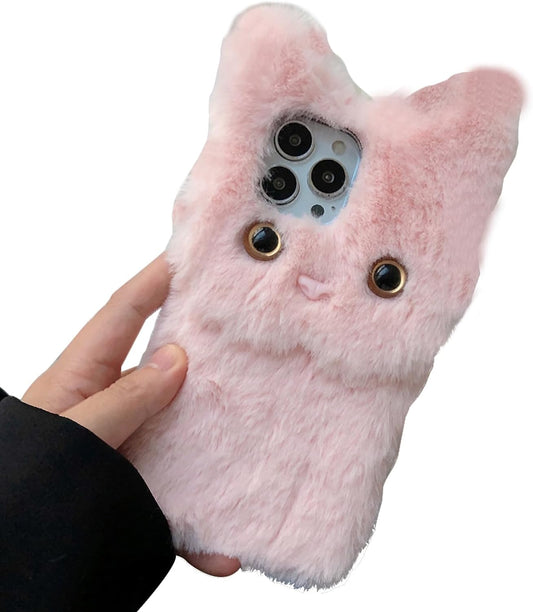 SINQERISHT Furry Plush Case for Samsung Galaxy S21 Phone Case Fluffy Girls Cute Winter Warm Hair Handmade Cat Cover Shockproof Protective Kawaii Cover for Girls Women(Pink)  SINQERISHT   