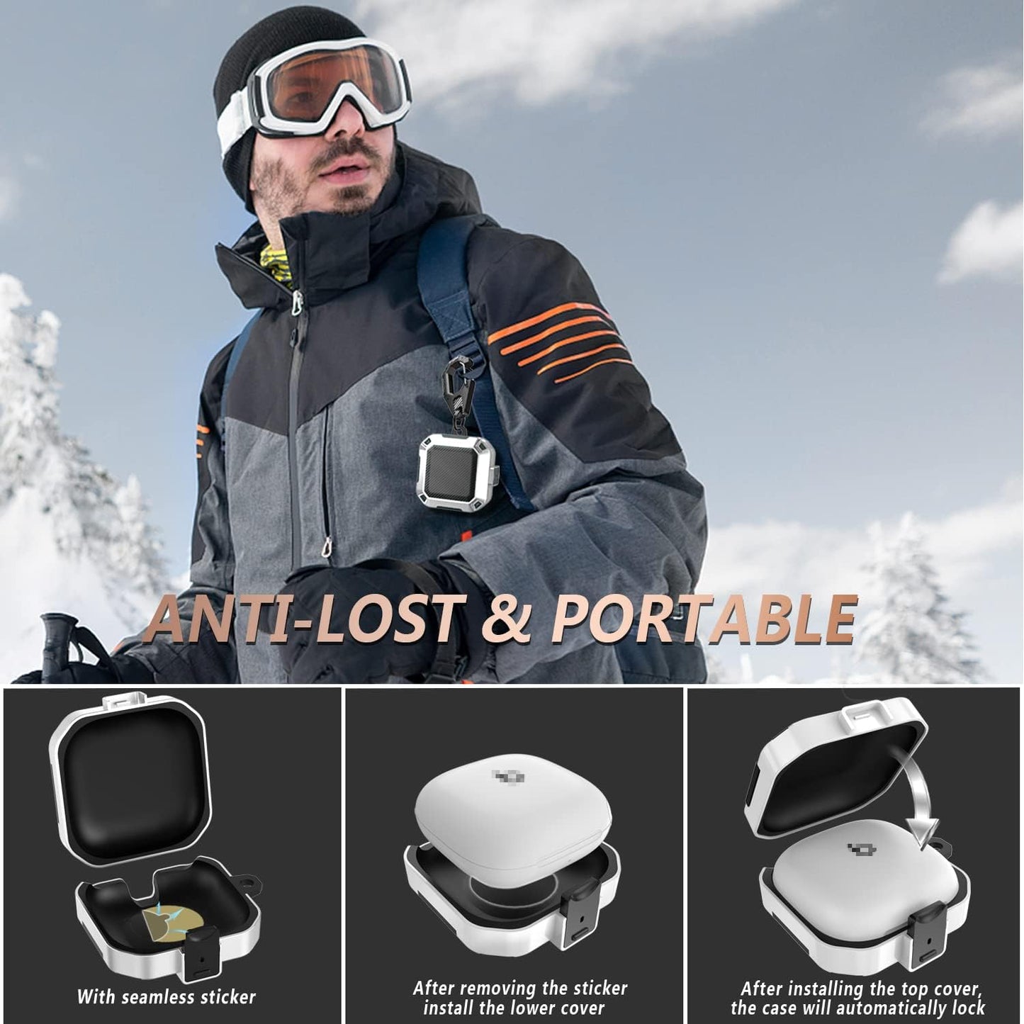 Secure Lock Case for Beats Fit Pro 2021, Carbon Fiber Texture Beats Fit Pro Earbuds Case Cover with Anti-Lost Keychain/Storage Box/Cleaning Brush/Wrist Strap. (White)  Mooyavia   