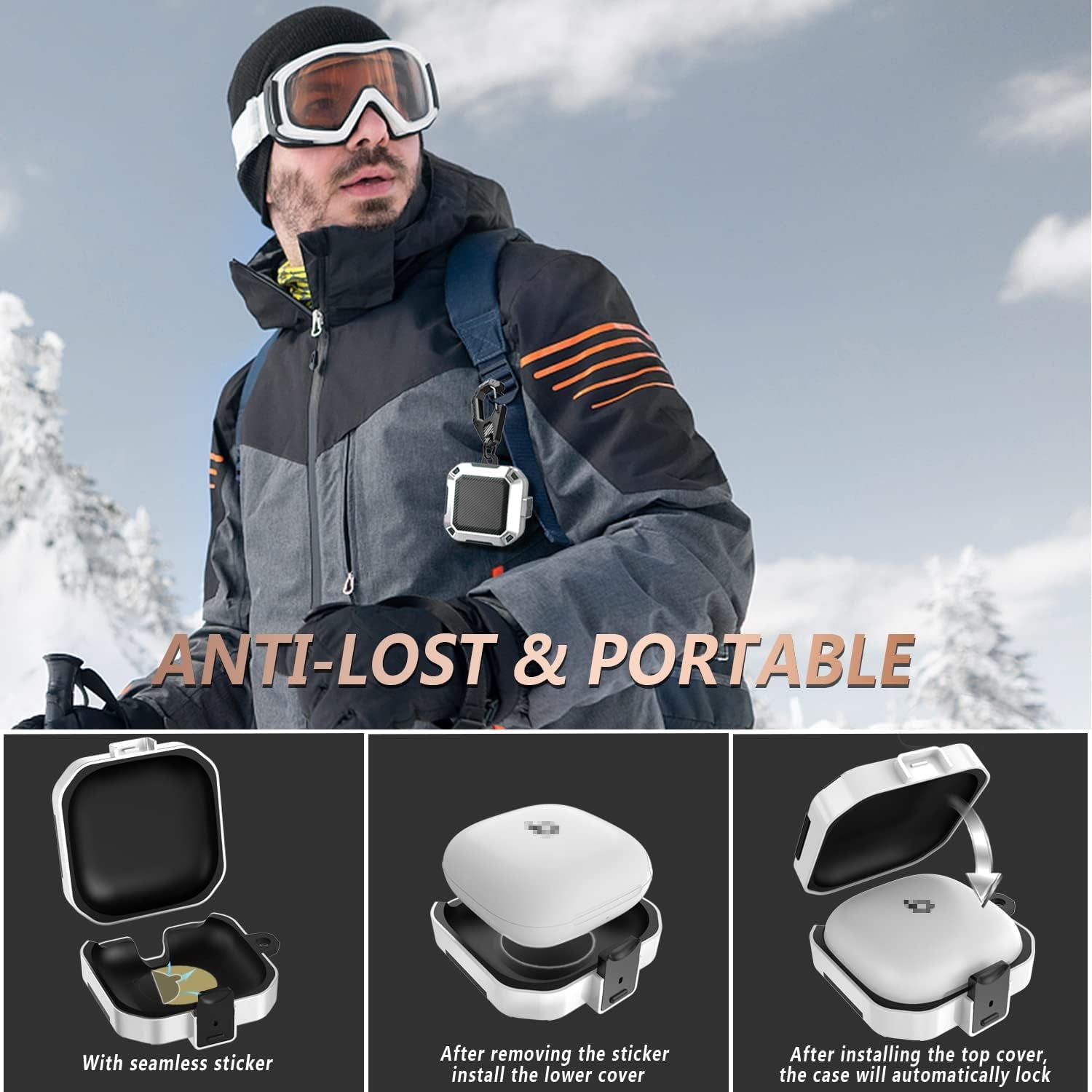 Secure Lock Case for Beats Fit Pro 2021, Carbon Fiber Texture Beats Fit Pro Earbuds Case Cover with Anti-Lost Keychain/Storage Box/Cleaning Brush/Wrist Strap. (White)  Mooyavia   