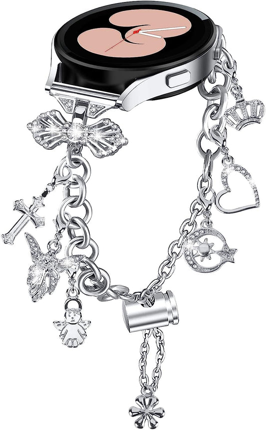 Yomisa Compatible with Samsung Galaxy Watch 5&4/Active 2 40Mm 44Mm Band/Galaxy Watch 5 Pro 45Mm/Watch 4 Classic 42Mm 46Mm,20Mm Bling Diamond Bracelet Cute Charms Dressy Jewelry Metal Strap for Women  Yomisa   