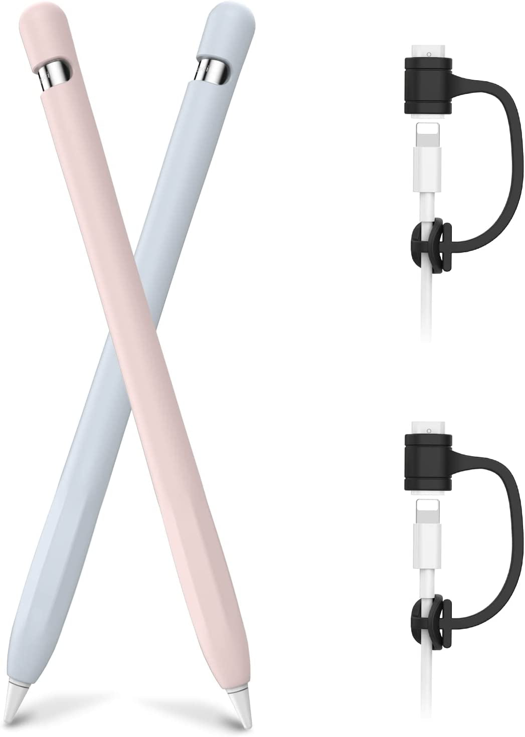 Ahastyle Anti-Slip Case Sleeve Silicone Protective Skin [ Added Cable Adapter Tether Kit] Compatible with Apple Pencil 1St Generation  AHASTYLE Light Blue & Pink 2 Pack 