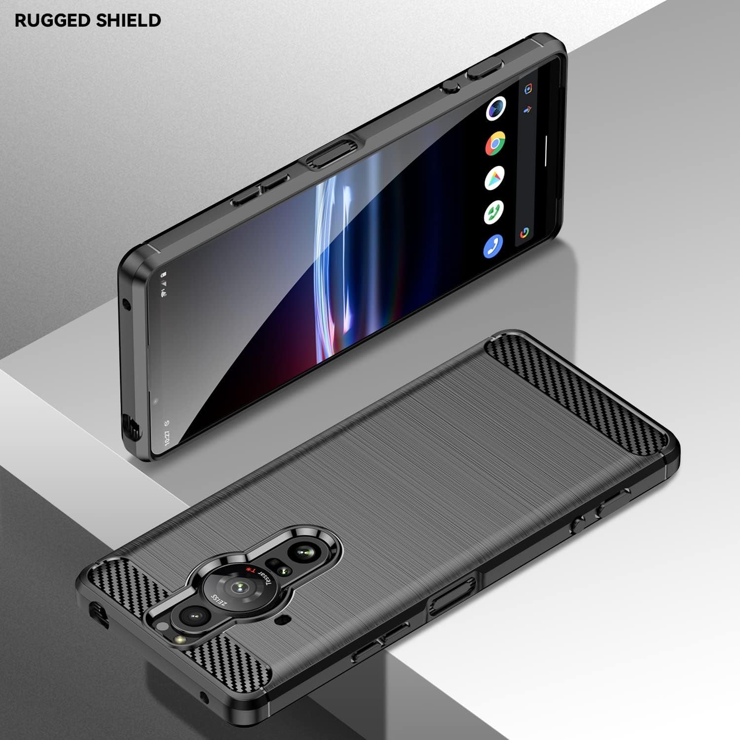 EVUNNBC Slim Case for Sony Xperia Pro-I, Sony Xperia Pro-I Case, TPU Shock Absorption Technology Full Protective Case Carbon Fiber Cover for Sony Xperia Pro-I Smartphone (Black)  LuckyMi   