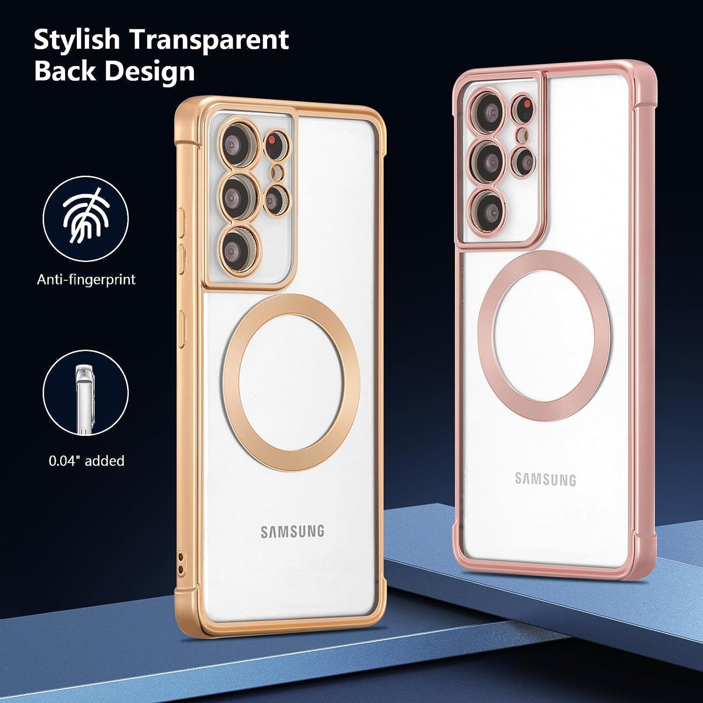 RALEAVO Magnetic Case for Samsung Galaxy S21 Ultra Clear Case Cover [Compatible with Magsafe & Military Grade Drop Protection] Transparent Shockproof Slim Plated Phone Case - Gold  RALEAVO   