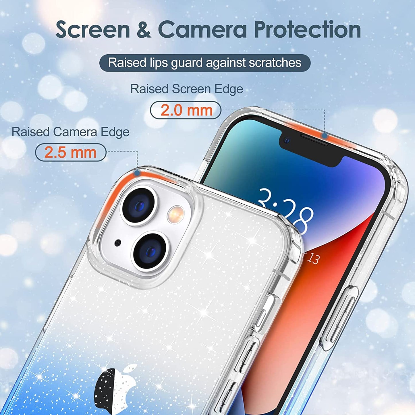 Hython Case for Iphone 14 Case Glitter, Cute Sparkly Clear Glitter Shiny Bling Sparkle Cover, Anti-Scratch Soft TPU Thin Slim Fit Shockproof Protective Phone Cases for Women Girls, Clear/Blue Glitter  Hython   