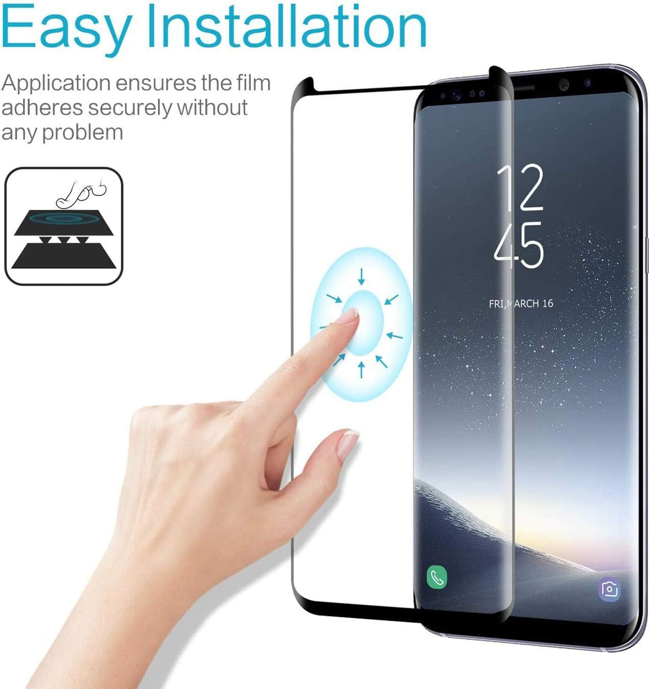 Micger Galaxy S8 Screen Protector 【2+2 Pack】 2 Pack Camera Lens Protector, Easy Installation, 3D Glass Curved Full Coverage 9H Hardness Tempered Glass Screen Protector for Samsung Galaxy S8  Micger   