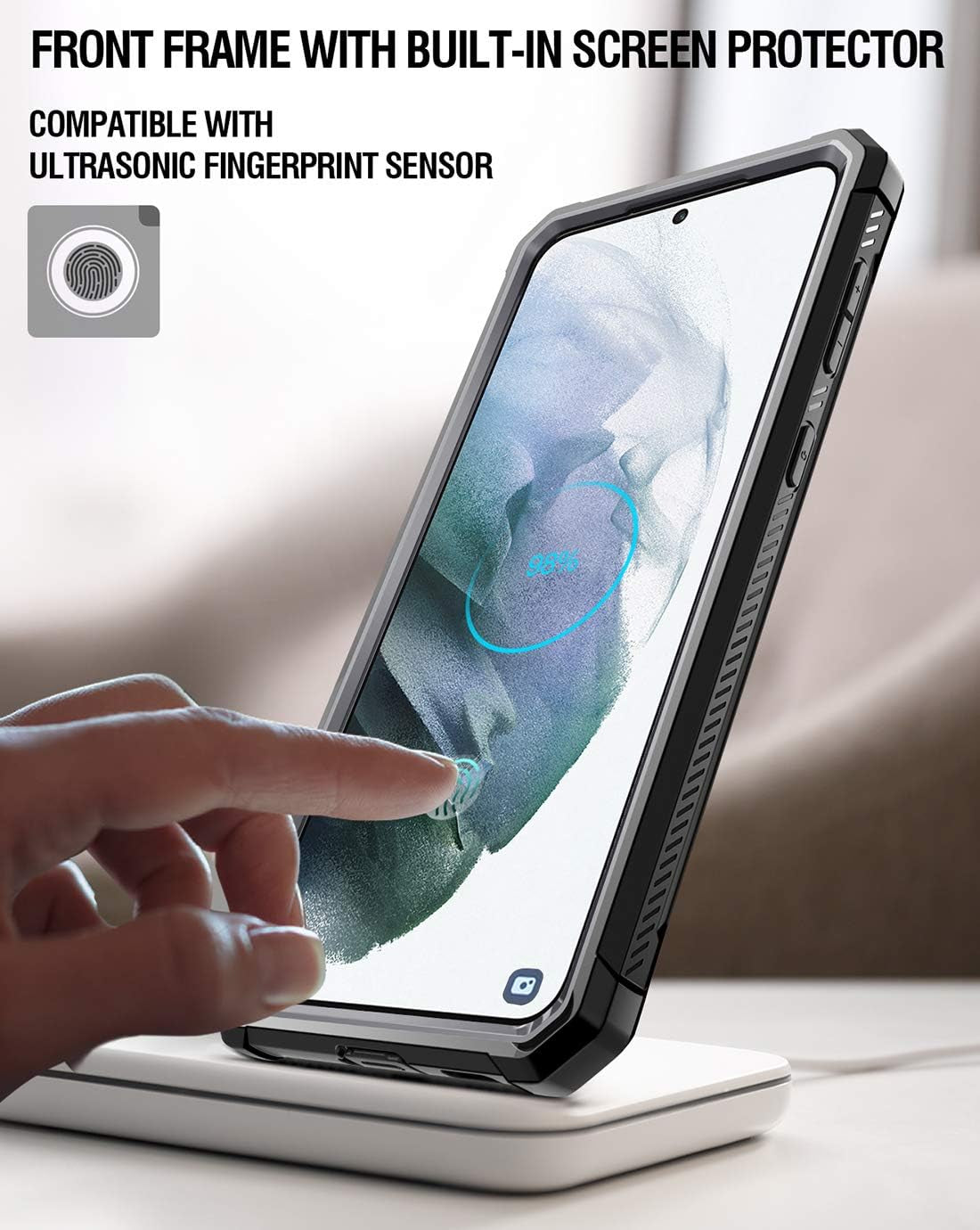 Poetic Spartan Samsung Galaxy S21+ plus 5G 6.7" Case, Fingerprint ID Compatible, Shockproof Protective Cover, Kickstand, Metallic Gun Metal  Poetic   