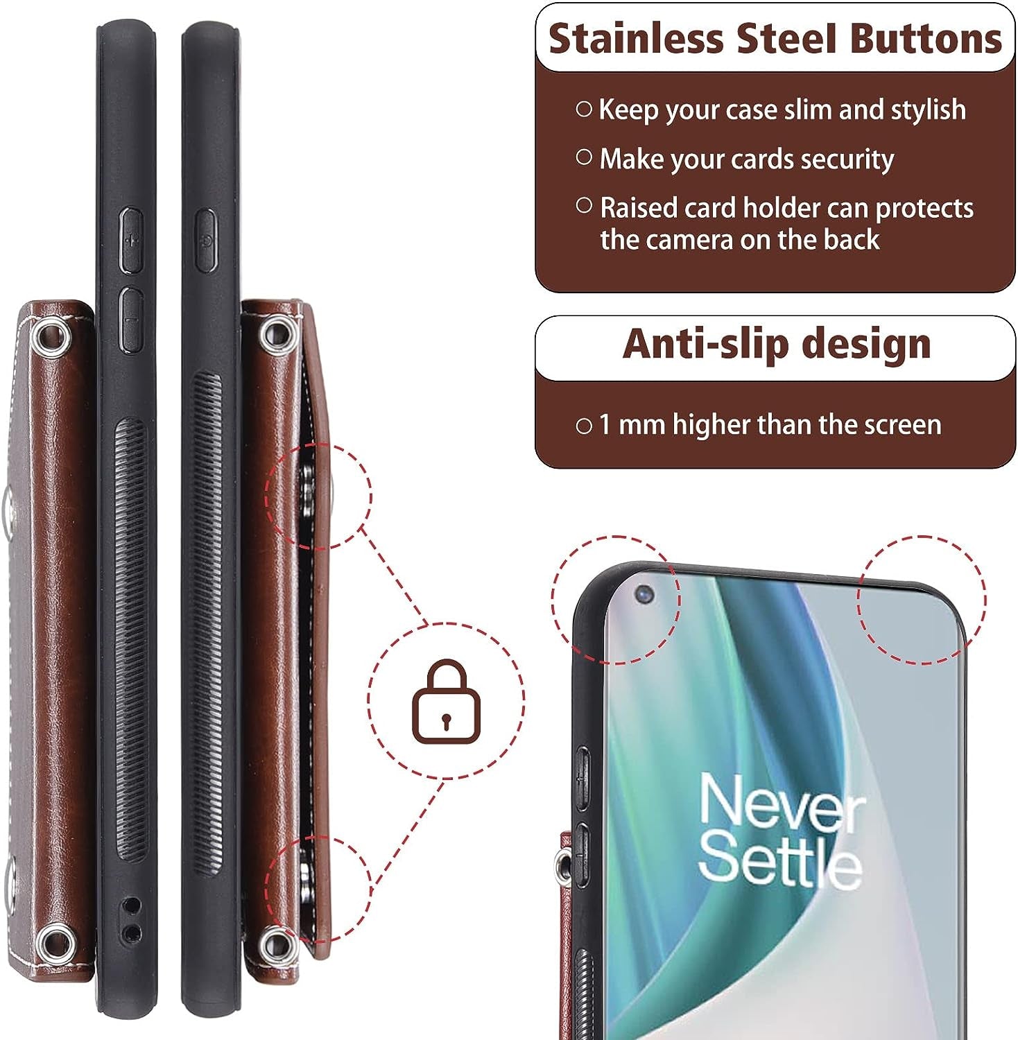 Asuwish Phone Case for Oneplus Nord N10 5G Wallet Cover with Screen Protector and Credit Card Holder Crossbody Strap Cell Accessories One plus N 10 G5 1 plus 10N 1Plus One+ 1+ N105G Women Girls Brown  Asuwish   
