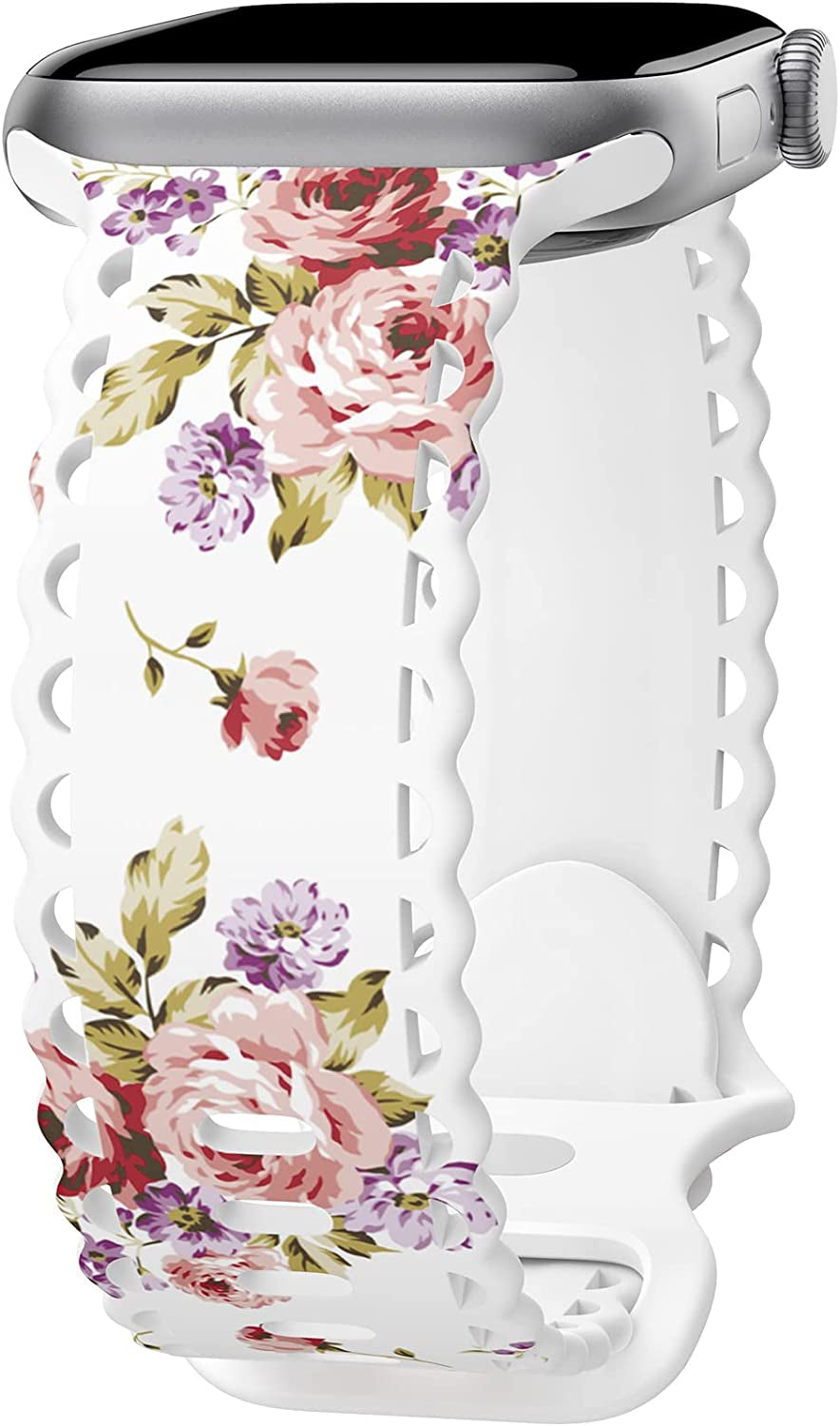 Upfurmach Compatible with Apple Watch Band 41Mm 40Mm 38Mm 49Mm 45Mm 44Mm 42Mm Women Girl, Rose Floral Print Lace Hollow-Out Soft Silicone Sport Bands for Iwatch Ultra SE Series 8 7 6 5 4 3 2 1, Rosb-38  UpfurMach   