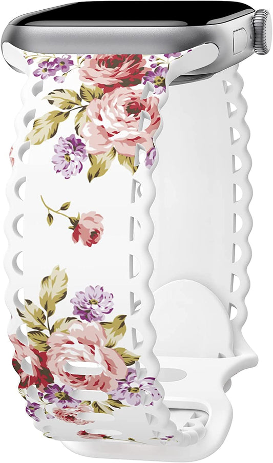 Upfurmach Compatible with Apple Watch Band 41Mm 40Mm 38Mm 49Mm 45Mm 44Mm 42Mm Women Girl, Rose Floral Print Lace Hollow-Out Soft Silicone Sport Bands for Iwatch Ultra SE Series 8 7 6 5 4 3 2 1, Rosb-38  UpfurMach   
