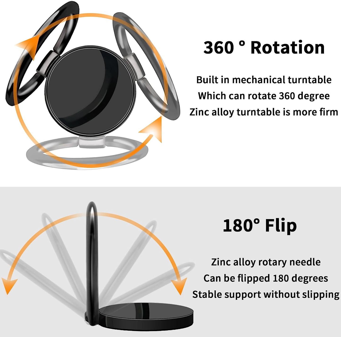 TACOMEGE Smooth Alloy Phone Ring Grip Holder, 360 Rotation Finger Ring Kickstand for Iphone, Ipad, Samsung, and All Smartphones Tablets (PRG-B)  TACOMEGE   