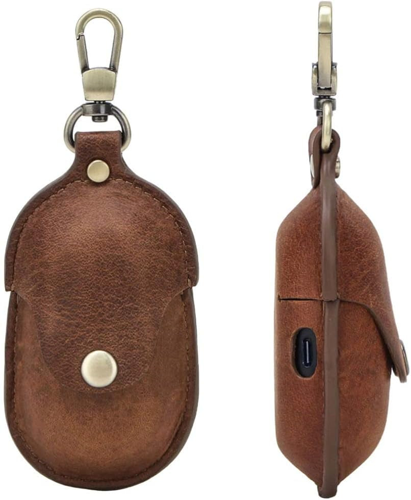 UKCOCO Compatible for Samsung Galaxy Buds Case Leather Shockproof Protective Earbuds Case with Carabiner Keychain - Brown  UKCOCO   