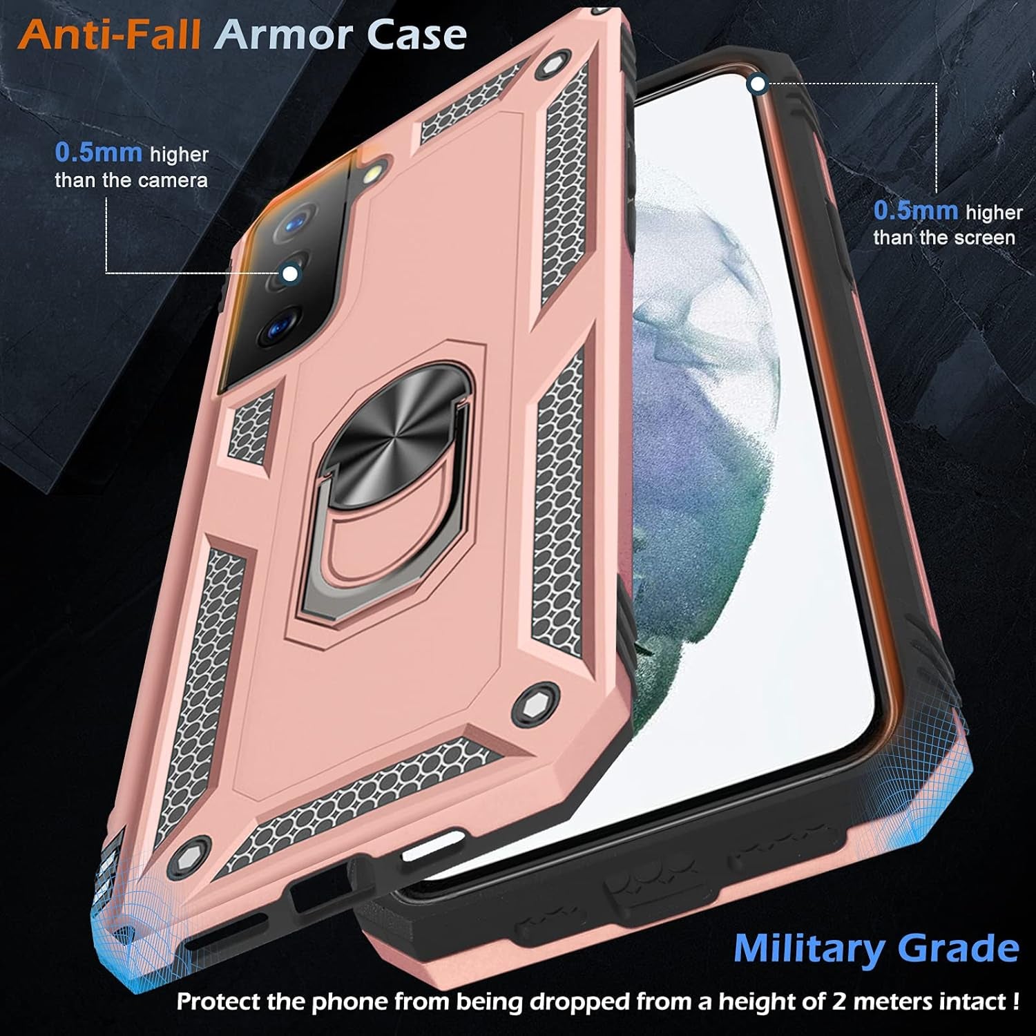 Case for Samsung Galaxy S21 5G Case Heavy Duty with Built in Screen Protector Hard Armor Military Anti-Fall Bumper Cover for Samsung S21 5G 6.2 2021 Phone Cases with Magnetic Ring Kickstand (Pink)  niter   
