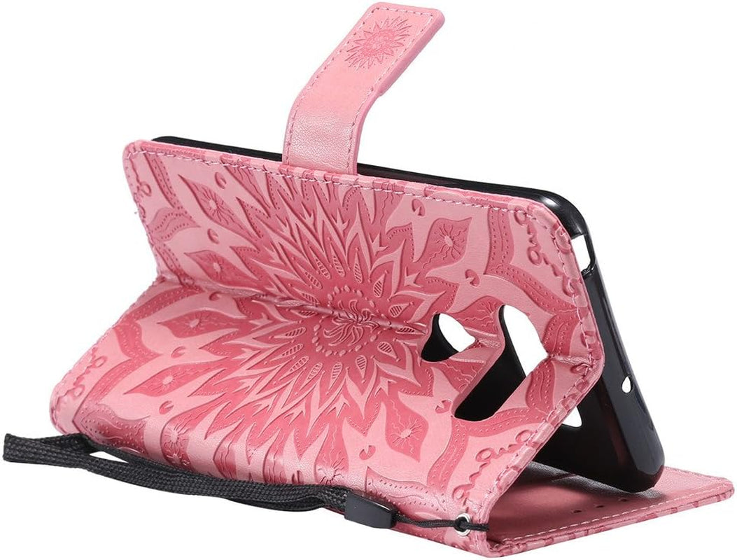 ISADENSER LG V30 Case LG V30S Case Sunflower Series as Case with Shockproof Kickstand Credit Card Holder Flip Magnetic Closure Protection Wallet Leather PU Case Cover for LG V30 plus Pink Sunflower  ISADENSER   