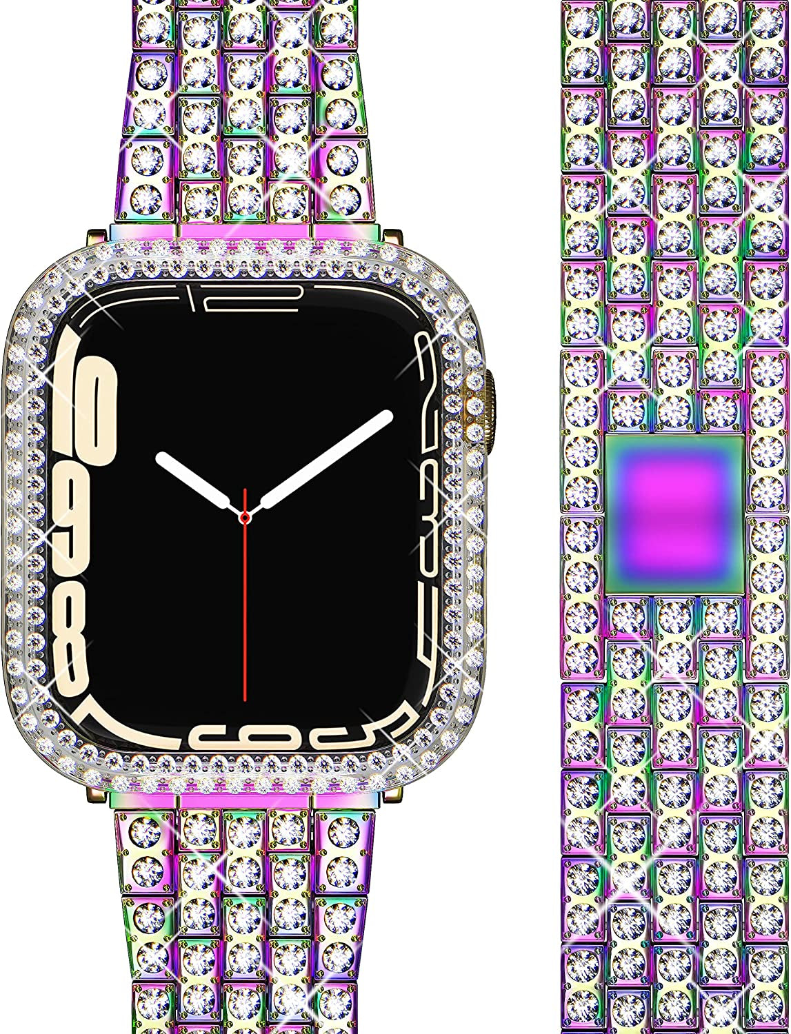 QVLANG Compatible Apple Watch Band Ultra 49Mm, Bling Series Band for Women + Diamond Rhinestone Case, Stainless Steel Metal Bracelet Strap for Iwatch Ultra (Silver, 49Mm)  QVLANG Colorful 41 mm 