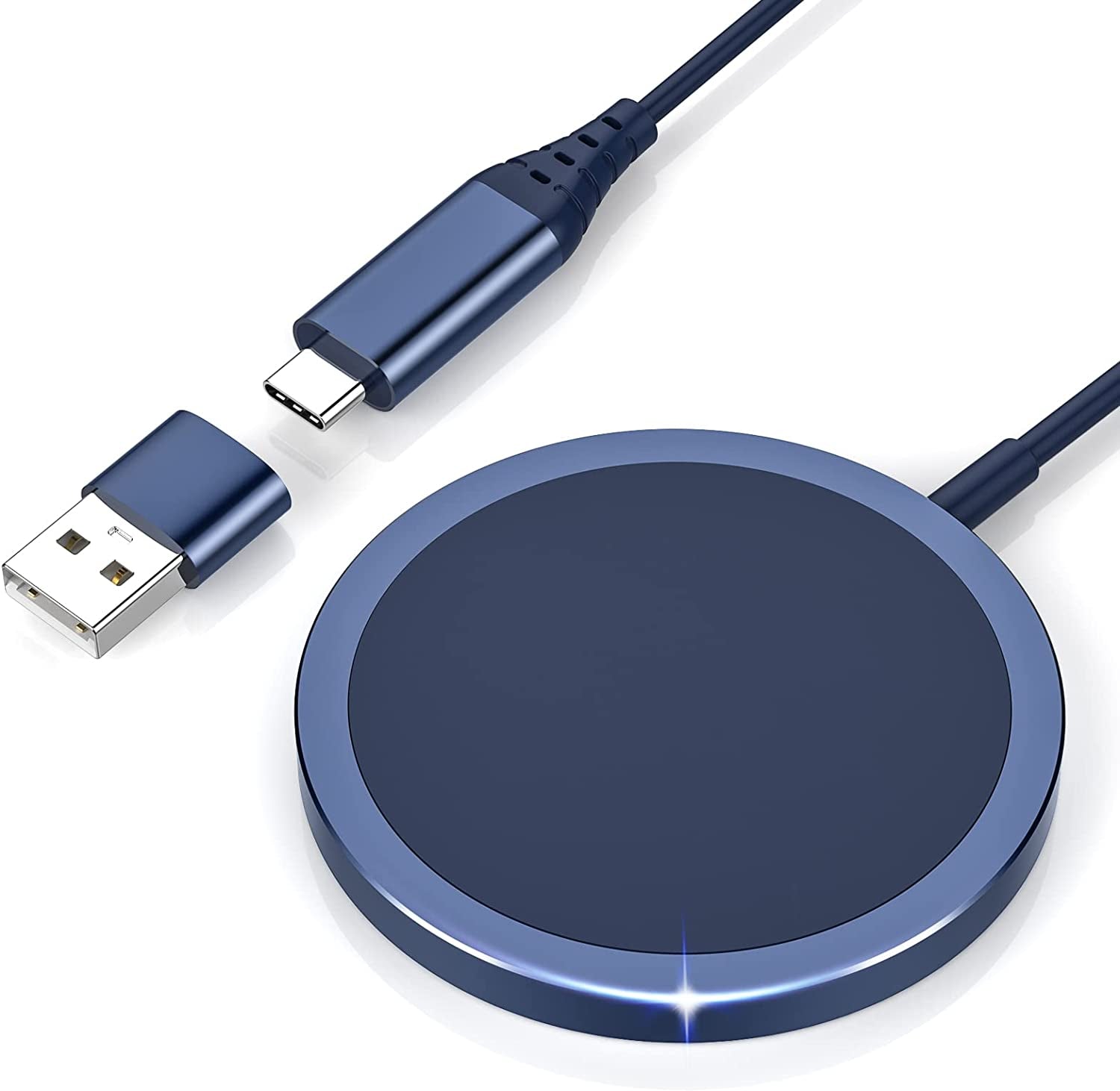 Compatible with Magsafe Charger for Iphone 14 - Mag Safe Magnetic Wireless Charger Pad for Iphone 14/14 Pro/14 Plus/14 Pro Max/13/13 Pro/13 Pro Max/13 Mini/12,[1 X USB C to USB Adapter][No AC Adapter]  YLLZI Deep Blue  