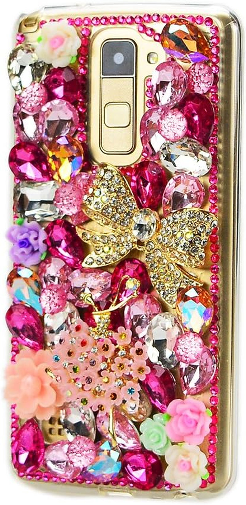 STENES LG G6 / LG G6 plus Case - Luxurious Series 3D Handmade Sparkly Crystal Bling Cover Hybrid Drop Bumper Protection Case with Retro Bows anti Dust Plug - Butterfly Rose Flowers/Yellow  STENES Bowknot Flowers Dance Girl Flowers / Red  