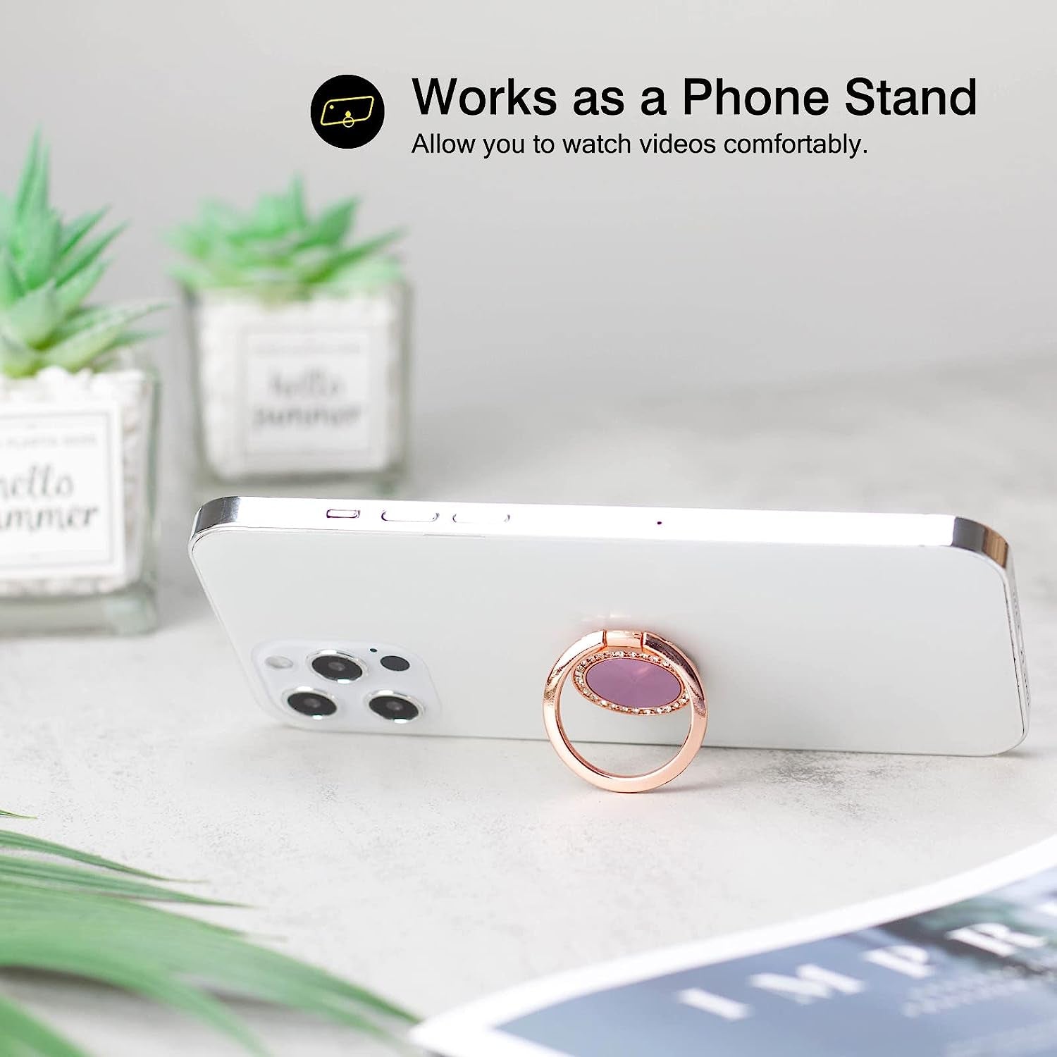 [2 Pack] Concentric Circular Texture Diamond Setting Cell Phone Ring Holder Stand, 360 Degree Rotation and 180 Degreeadjustable Finger Ring Kickstand with Polished Metal Phone Grip (Light Purple)  Wansurs   