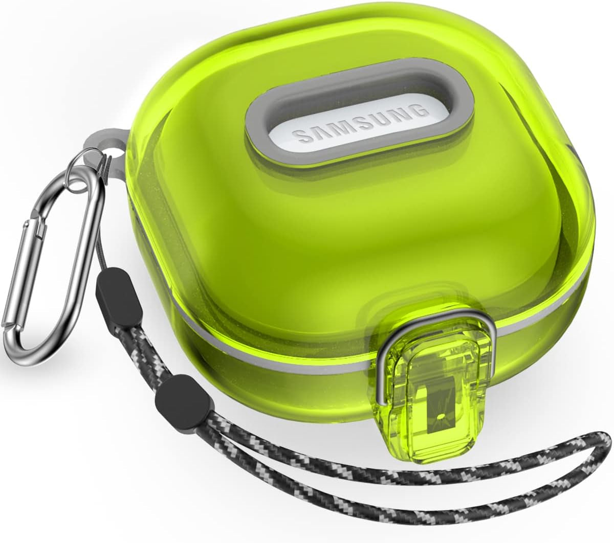 QIUDAOY [Clear Case with Lock] Samsung Galaxy Buds 2 Case/Galaxy Buds Pro 2 Case/Galaxy Buds Live Case/Galaxy Buds Pro Case with Lanyard/Keychain Accessories, Hard Clear Case Protector Shell Cover  QIUDAOY Clear Yellow  