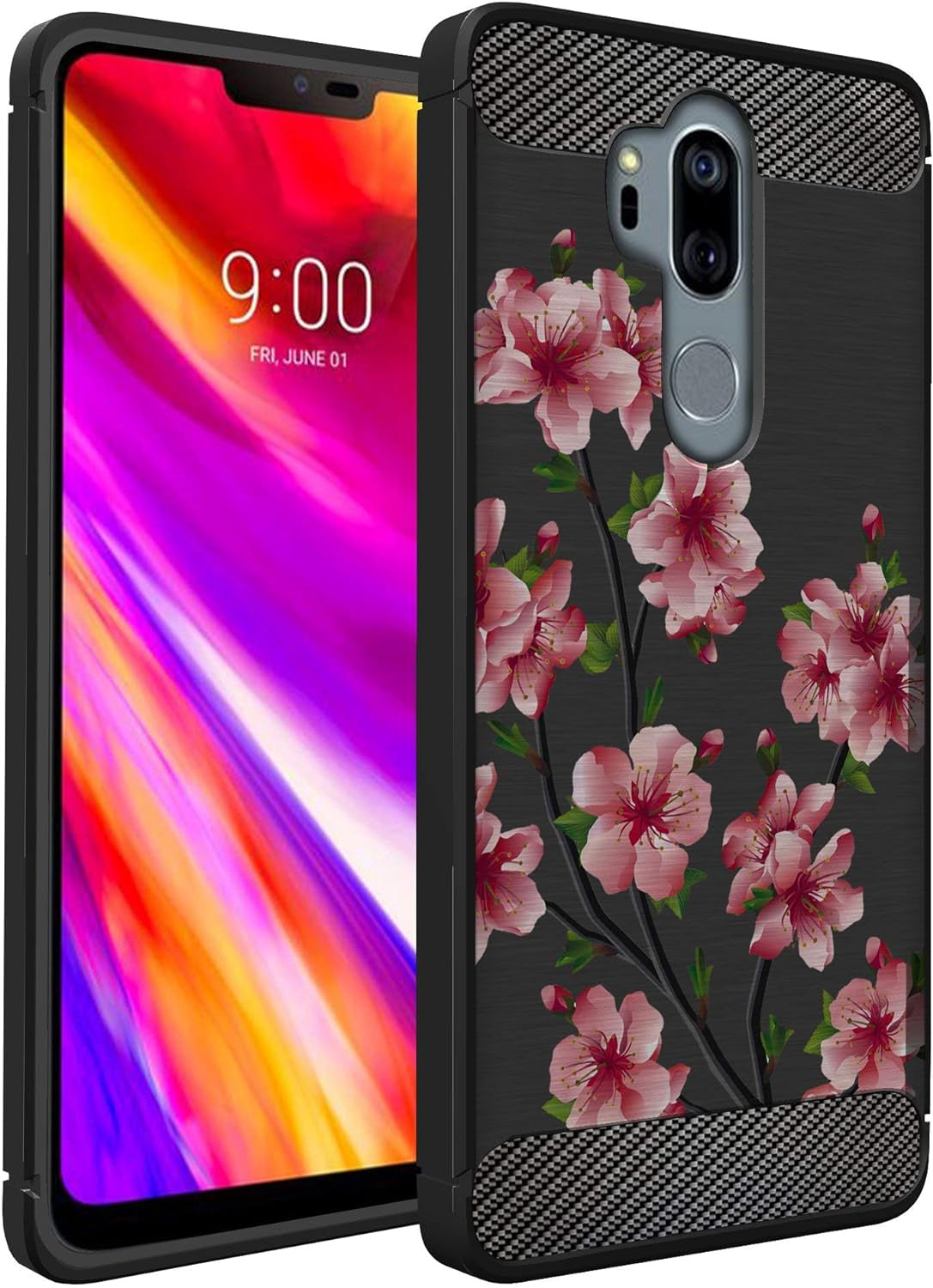 Casesondeck Case Compatible with [LG G7 / LG G7 Thinq] Tribal Floral Matte TPU Flexible Carbon Fiber Textured (Horse Tribal)  CasesonDeck Pink Blossom  