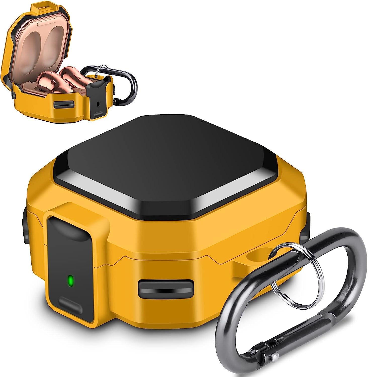 JAKPAK Compatible with Samsung Galaxy Buds 2 Case (2021)/ Galaxy Buds Pro Case (2021) / Galaxy Buds Live Case (2020) Hard PC Shockproof Protective Case with Keychain Secure Lock Design Cover Yellow  JAKPAK   