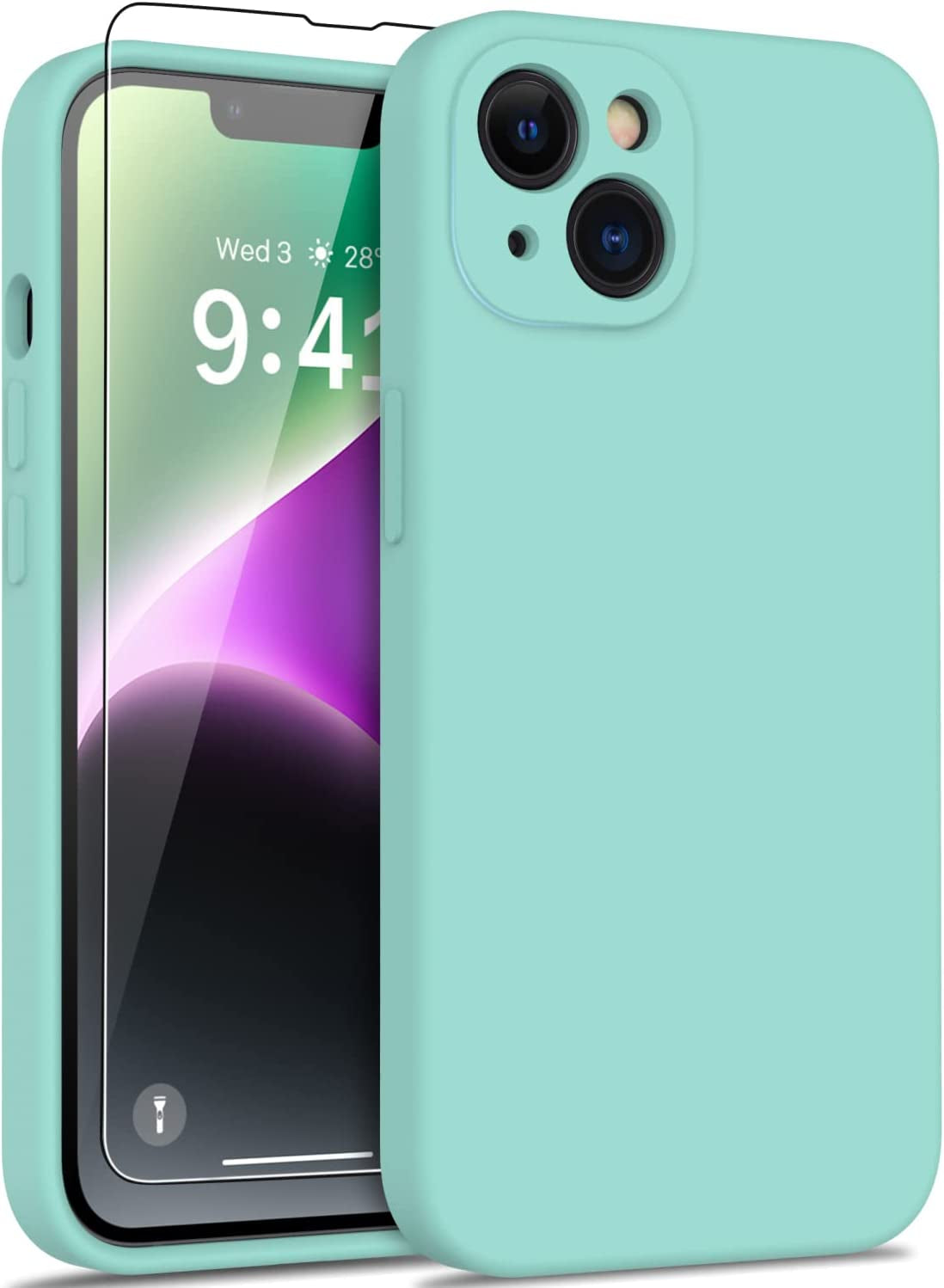 DEENAKIN Iphone 14 Case with Screen Protector,Enhanced Camera Cover,Passing 16Ft Drop Tested Soft Silicone Gel Rubber,Slim Fit Protective Phone Case for Iphone 14 6.1" Black  DEENAKIN Ice Teal  