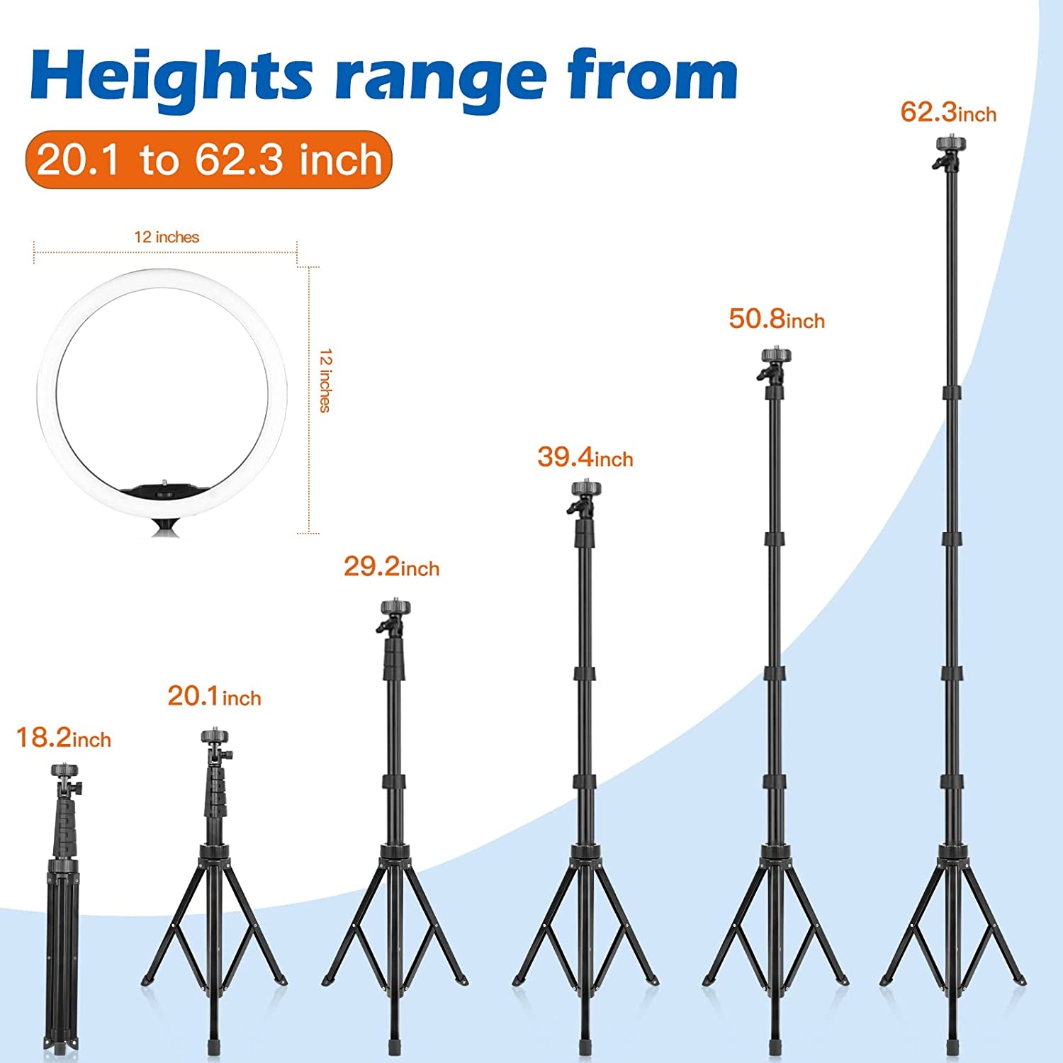 Aureday 12'' Selfie Ring Light with 62'' Tripod Stand and Phone Holder, LED Lighting with Phone Stand for Video Recording, Compatible with Cell Phones and Cameras  Aureday   