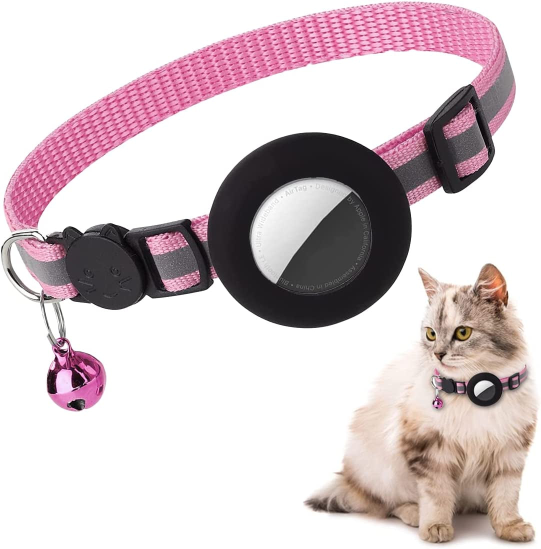 Airtag Cat Collar, Reflective Kitten Collar Breakaway with Airtag Holder, 0.4 Inches in Width (Pink)  Dgerp   
