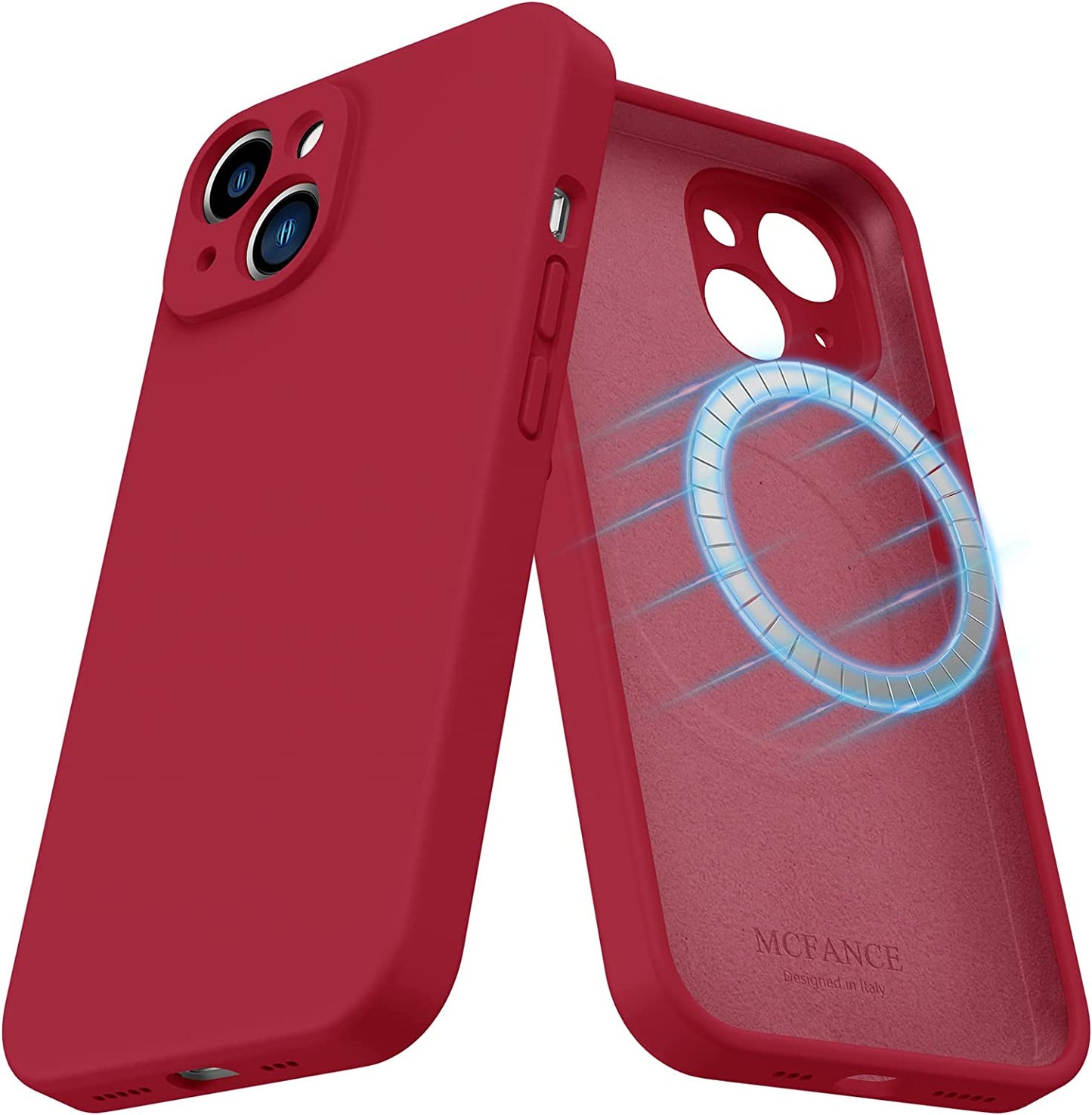 MCFANCE Silicone Magnetic Case for Iphone 14 plus Magsafe Case Silicone Phone Case with Microfiber Lining for Iphone 14 plus 6.7 Inch 2022, Darkgrey  MCFANCE Red  