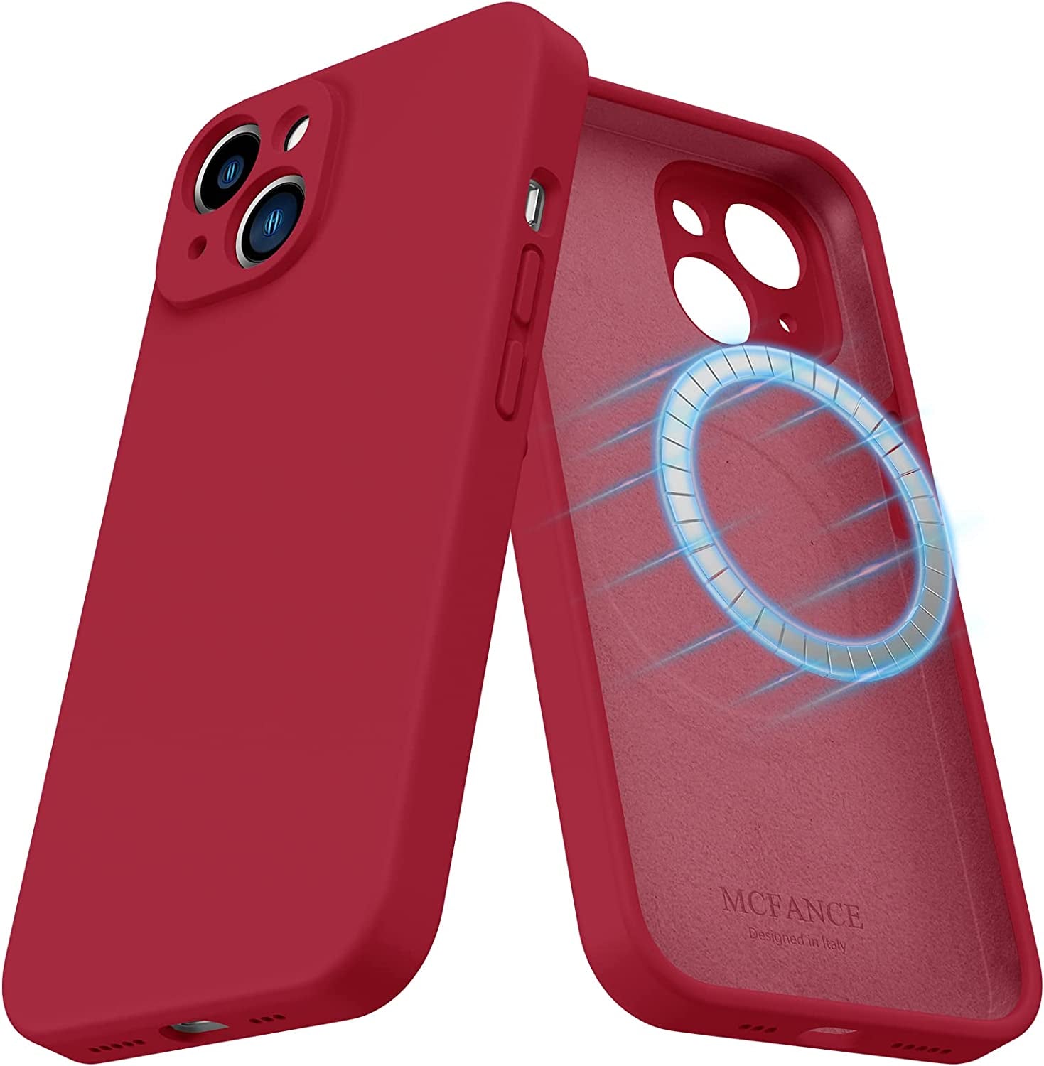 MCFANCE Silicone Magnetic Case for Iphone 14 plus Magsafe Case Silicone Phone Case with Microfiber Lining for Iphone 14 plus 6.7 Inch 2022, Darkgrey  MCFANCE Red  