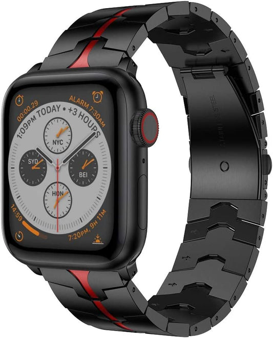 RABUZI Compatible for Apple Watch Band Ultra 49Mm Series 8 45Mm 44Mm 42Mm,Enamel Process Stainless Steel Metal Watch Replacement Bands Compatible for Apple Watch Se,Apple Watch Series 8/7/6/5/4,Black+Red Enamel Process  RABUZI   