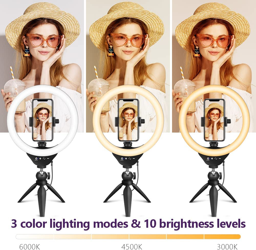 Eicaus Desktop 10'' Selfie Ring Light with Tripod Stand and Cell Phone Holder, Dimmable LED Circle for Computer/Zoom Call/Live Streaming/Makeup/Youtube/Tik Tok, Compatible Most Phones (TBC001)  Eicaus   