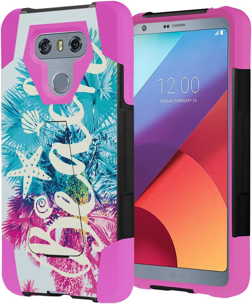 Capsule Case Compatible with LG G6 [Hybrid Fusion Dual Layer Shockproof Combat Kickstand Case Black Pink] for LGG6 LG G6 2017 - (Beach Palm)  HRWireless   
