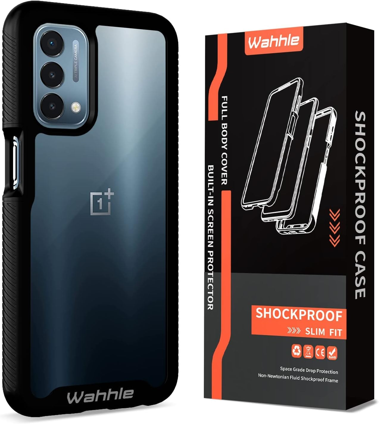 Wahhle Oneplus Nord N200 5G Case, Built in Screen Protector Full Body Shockproof Slim Fit Bumper Protective Phone Cover for 1+ Nord N200 5G Men Women-Black/Clear  wahhle   
