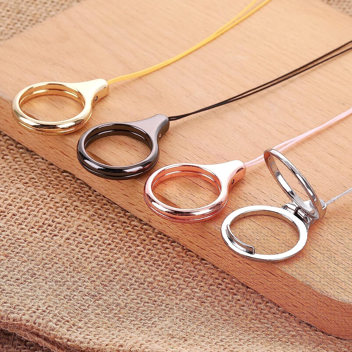 Cobee Cell Phone Ring Straps, 4 Pcs Phone Finger Ring Holders, Phone Grip Holder Phone Loop Charm Phone Ring Kickstand Holder Phone Finger Ring Chain Lanyard(Silver, Gold, Black, Rose Gold)  Cobee   