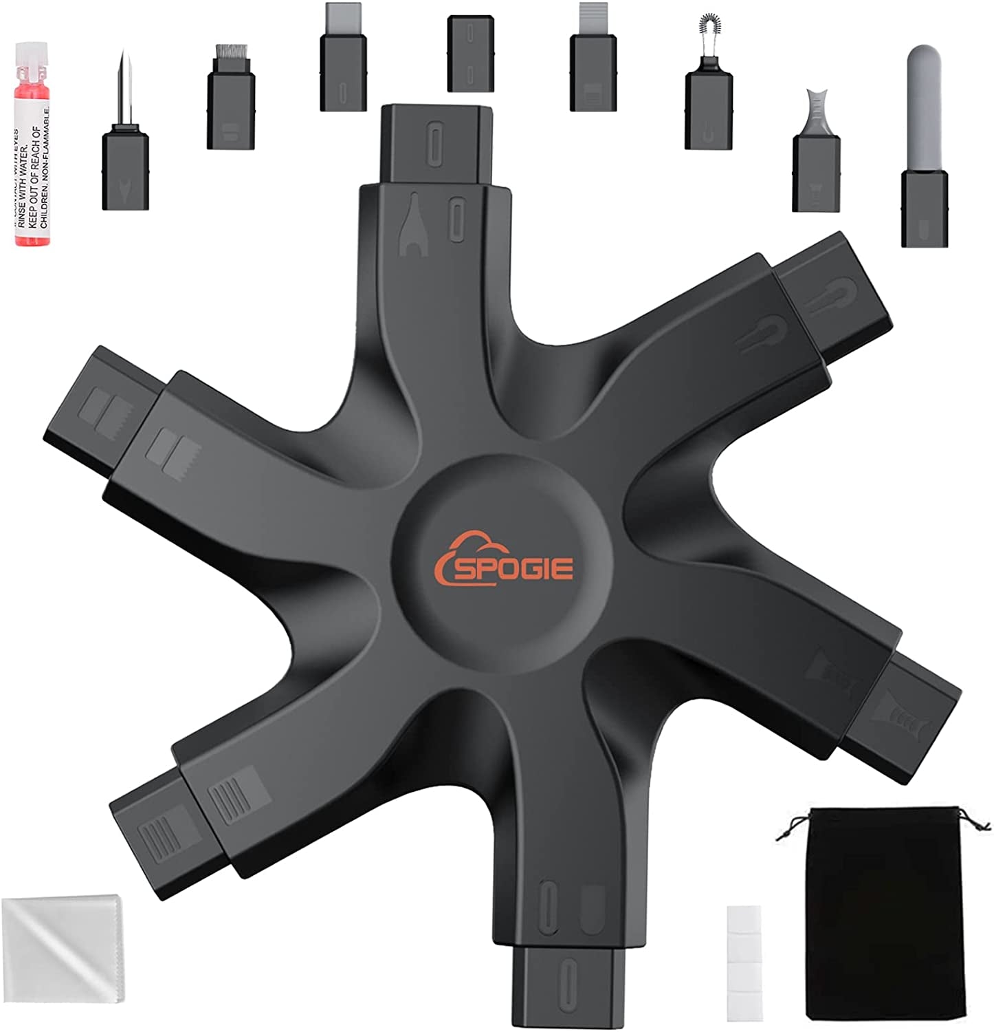 12 in 1 Iphone Cleaning Kit, Airpods Cleaning Kit with Portable Bag, Iphone Charging Port Cleaning Kit, Fix Unreliable Charging Connection, 2023 (Black)  Spogie   