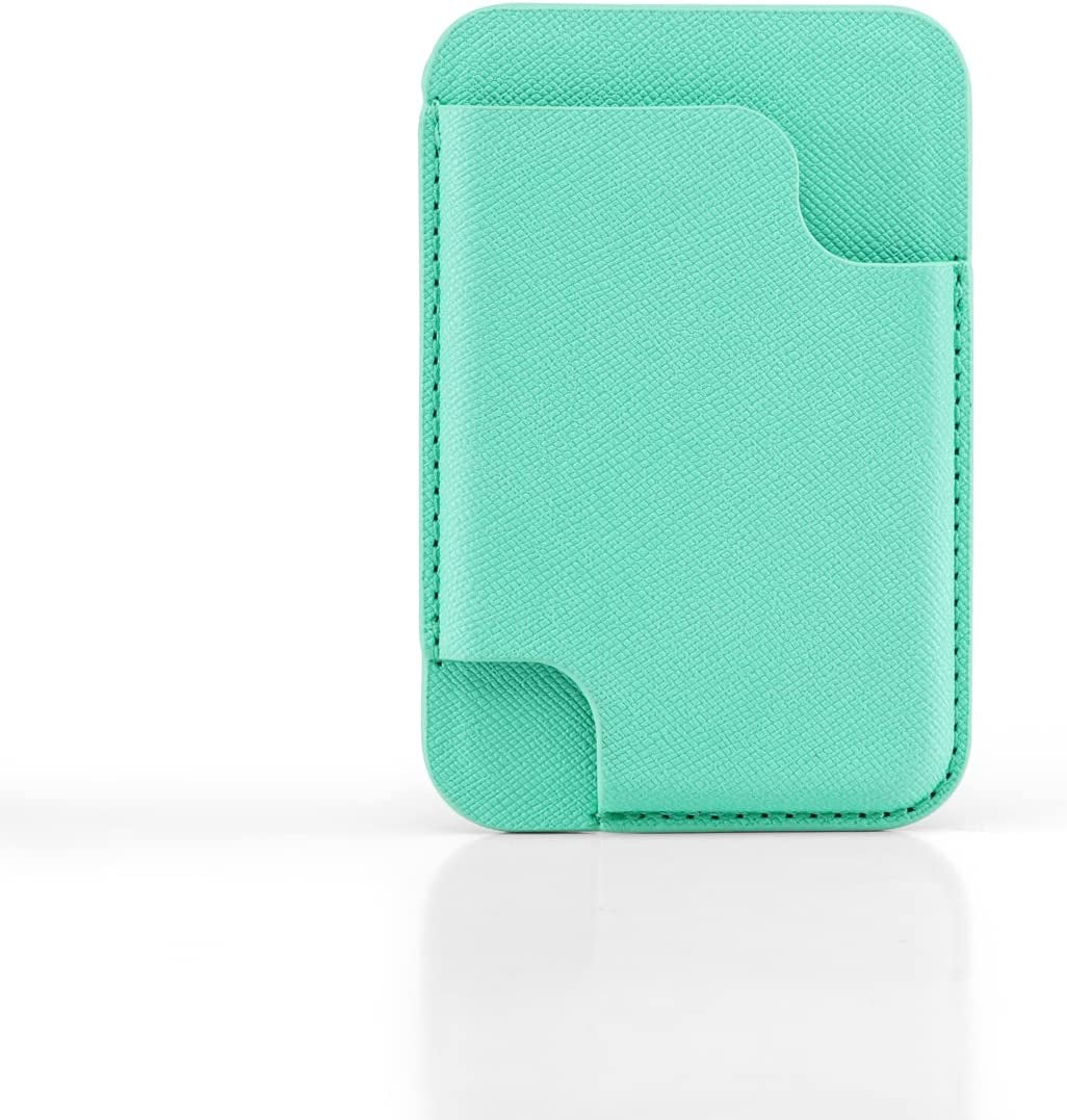 GALAPPLE White Faux Leather Magsafe Wallet with Card Slot at Front, Scratch Resistant Dectable Magnetic Credit Card Holder Compatible with Iphone 14 13 12 Series & Phone Magsafe Case(Max 3 Cards)  GALAPPLE Mint Green Max 3 Cards with Front Hole 