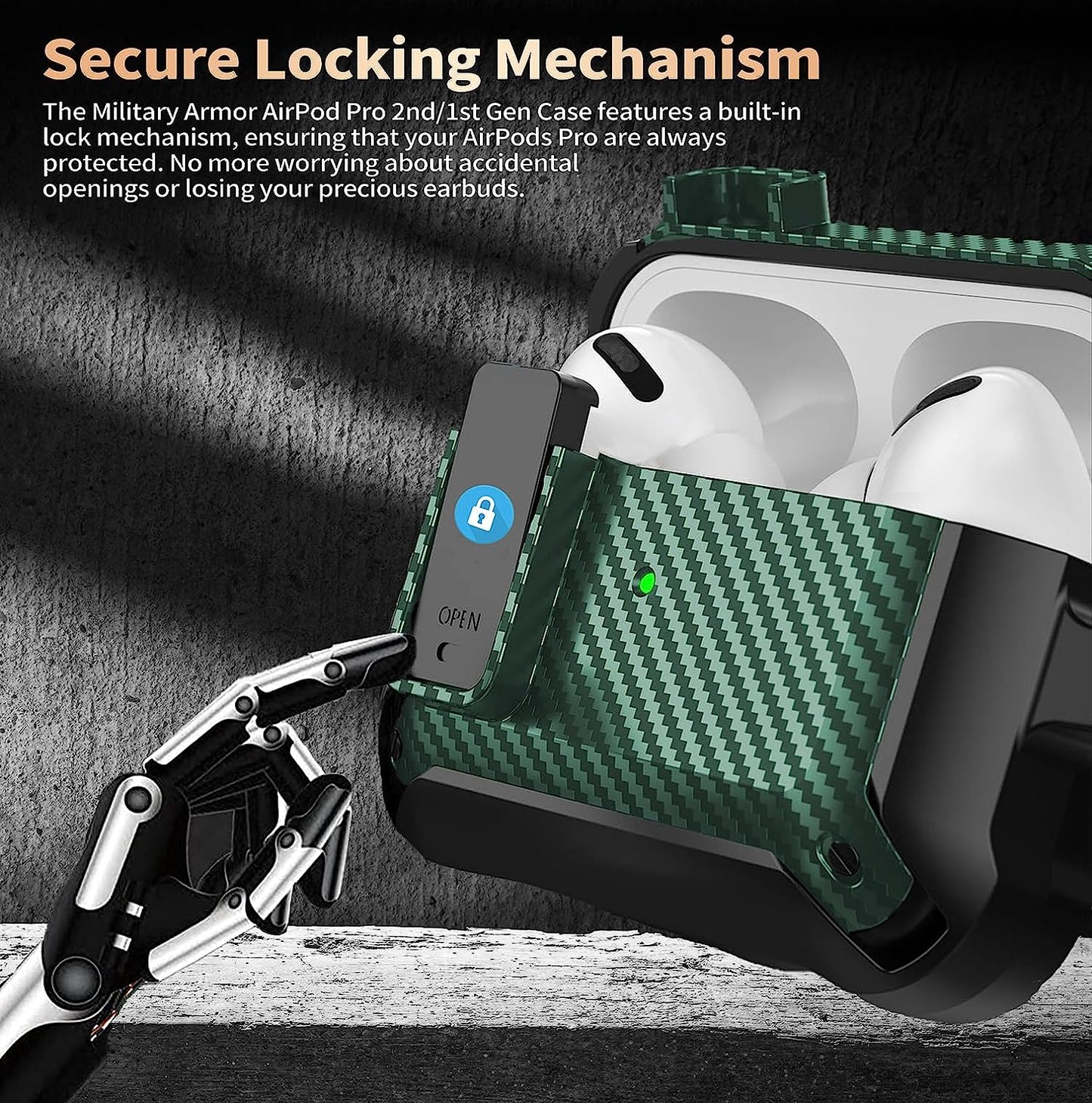 [4 in 1] Airpods Pro 2 Gen/Pro Case Lock with Cleaner Kit&Replacement Ear Tips(S/M/L), Olytop Rugged Airpod Pro 2Nd/1St Generation Protective Cover for Ipod Pro 2019/2022 with Keychain, Army Green  Olytop   