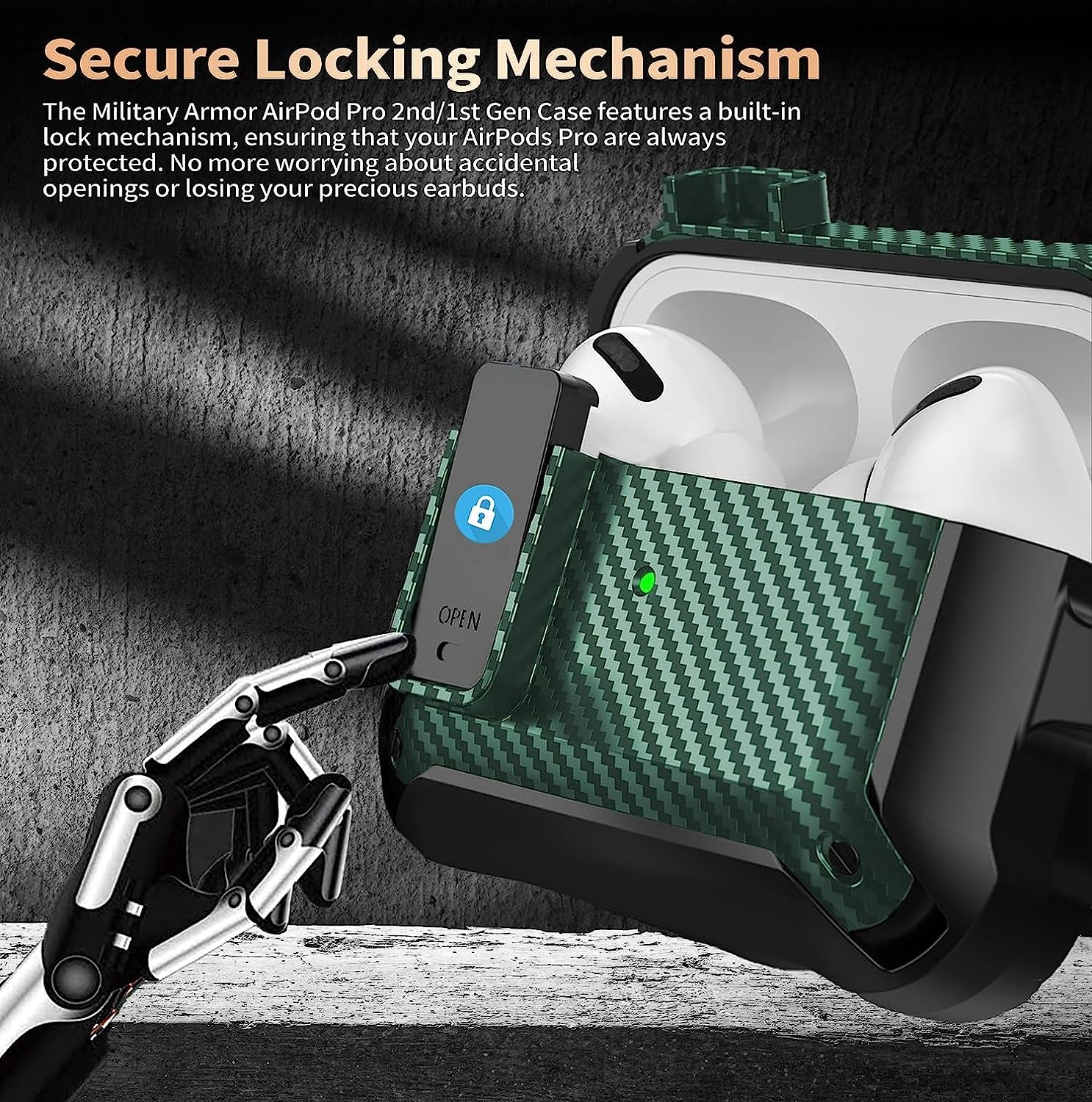 [4 in 1] Airpods Pro 2 Gen/Pro Case Lock with Cleaner Kit&Replacement Ear Tips(S/M/L), Olytop Rugged Airpod Pro 2Nd/1St Generation Protective Cover for Ipod Pro 2019/2022 with Keychain, Army Green  Olytop   